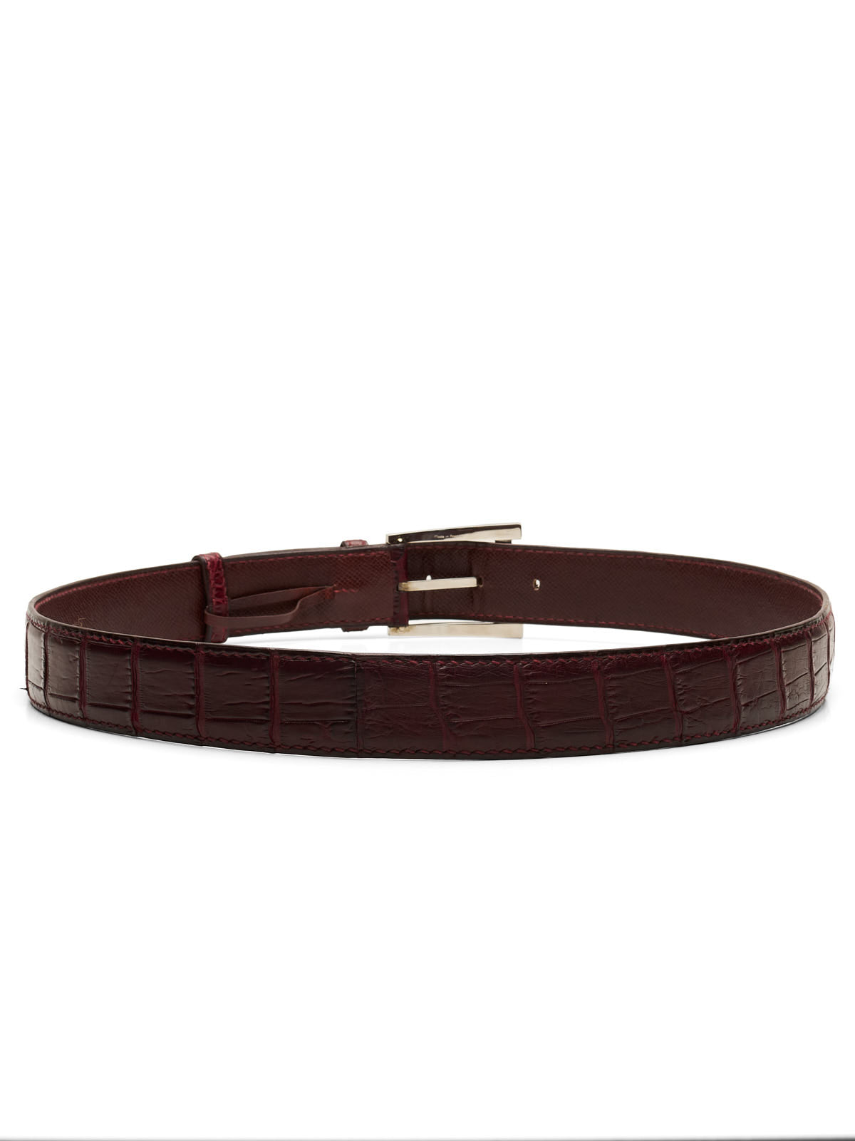 DURET Paris Burgundy Crocodile Belt Silver Alpha Buckle 36" 90cm