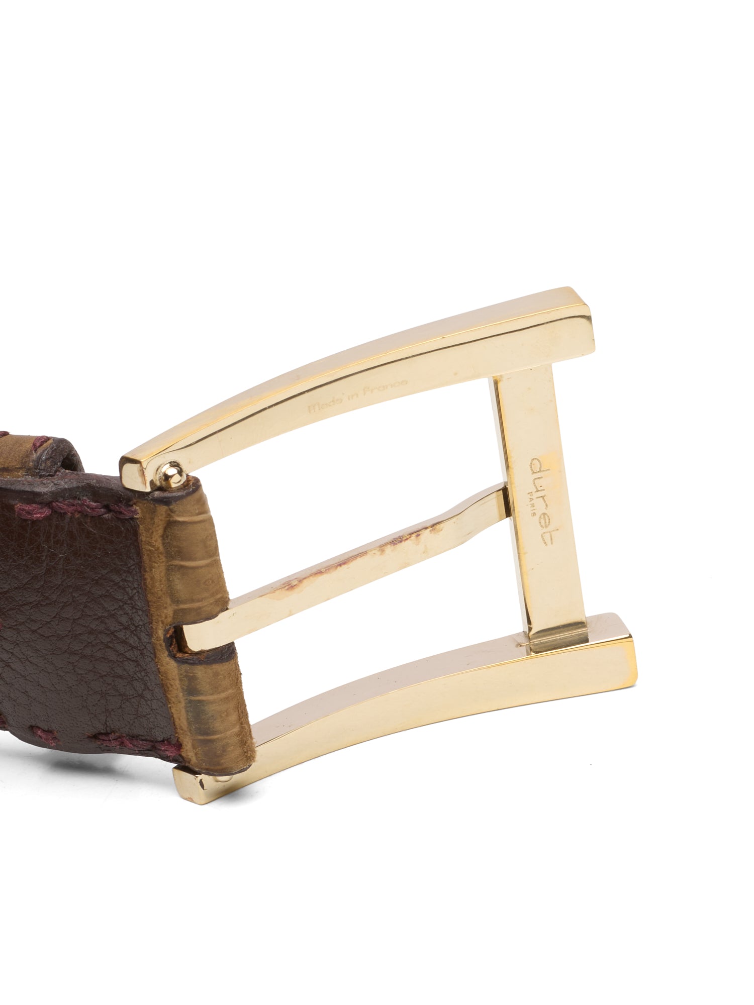 DURET Paris Sand Nubuck Crocodile Handstiched Belt with Gold Alpha Buckle 36" 90cm