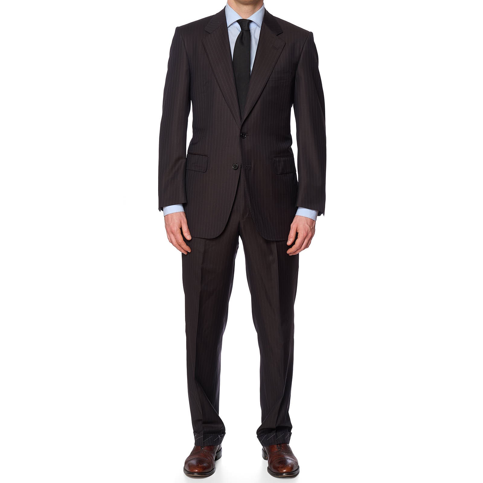 D'AVENZA Handmade Diplomat Brown Pinstriped Wool Super 150's Suit