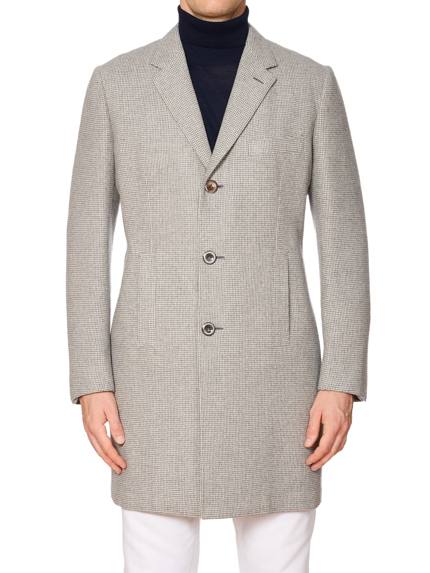 D'AVENZA Handmade Gray Houndstooth Wool-Cashmere Coat EU 50 NEW US 40