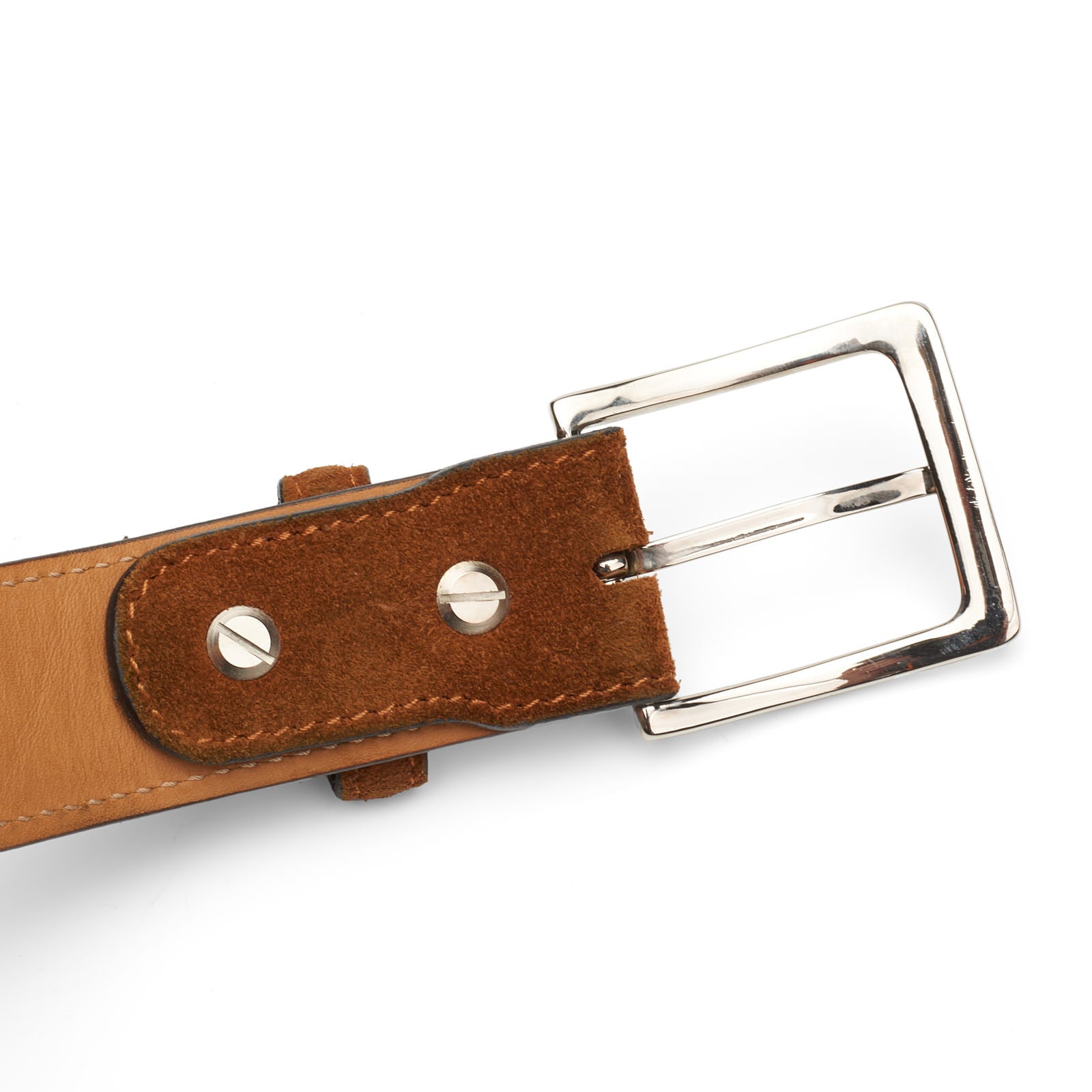 EDWARD GREEN Handmade Tan Suede Leather Belt with Silver-Tone Buckle 90cm 36" EDWARD GREEN