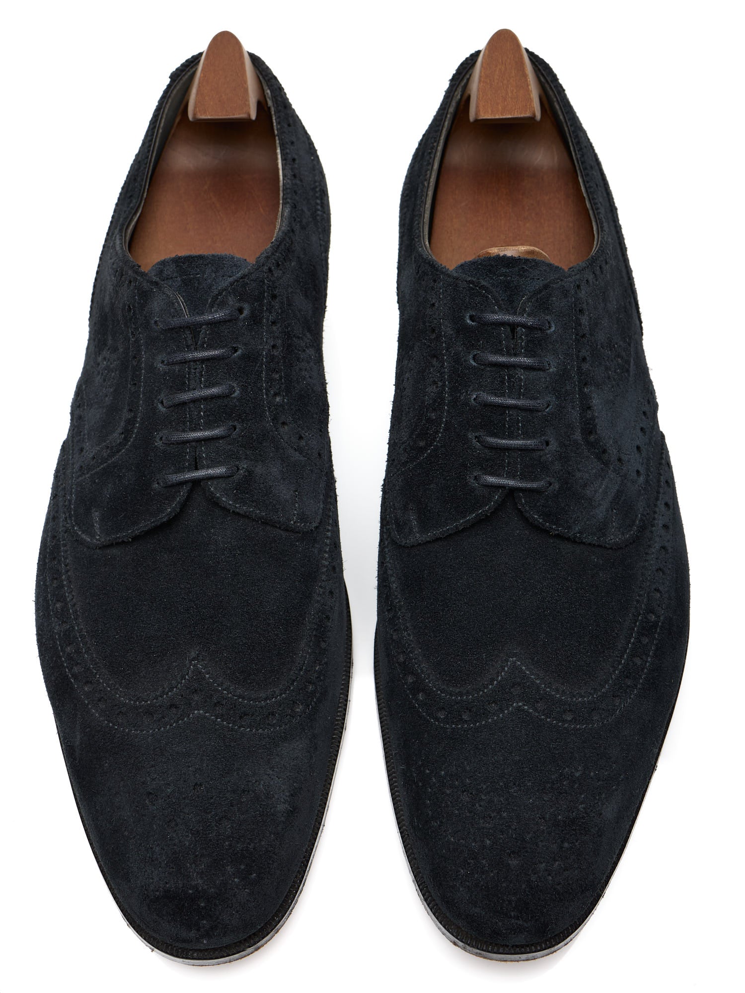 EDWARD GREEN Malvern Last 82 Midnight Full Brogue Suede Oxford Shoes US 8.5