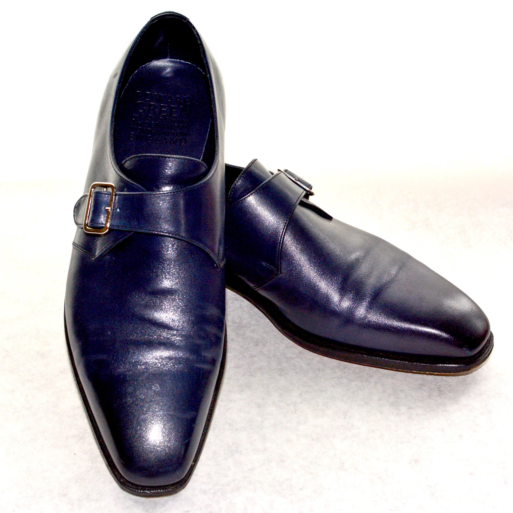 EDWARD GREEN Last 890 Navy Blue Leather Single Monk Dress Shoes UK 8.5 US 9 EDWARD GREEN
