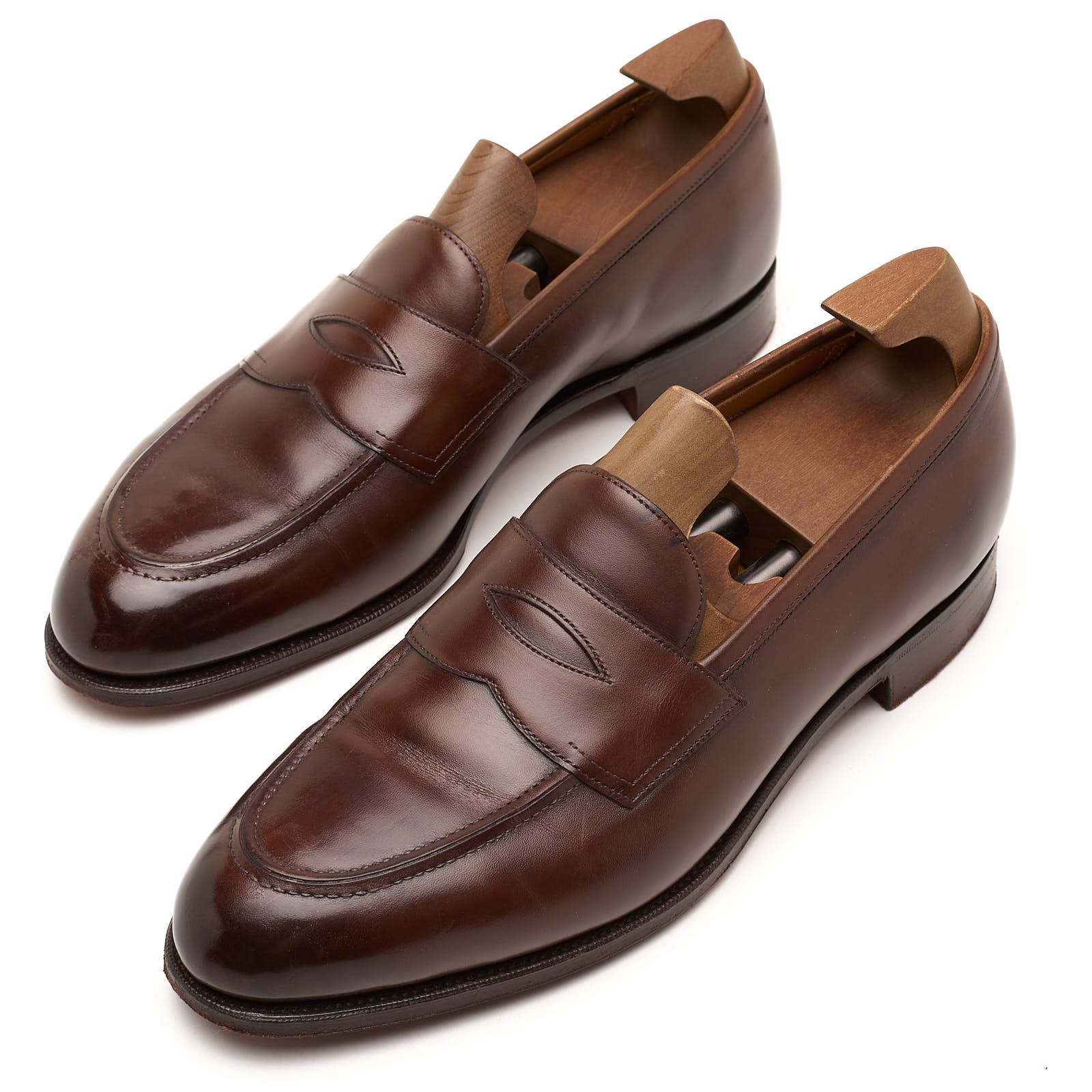 EDWARD GREEN Piccadilly Brown Calfskin Penny Loafer Shoes UK 8 US 8.5 E Last 184