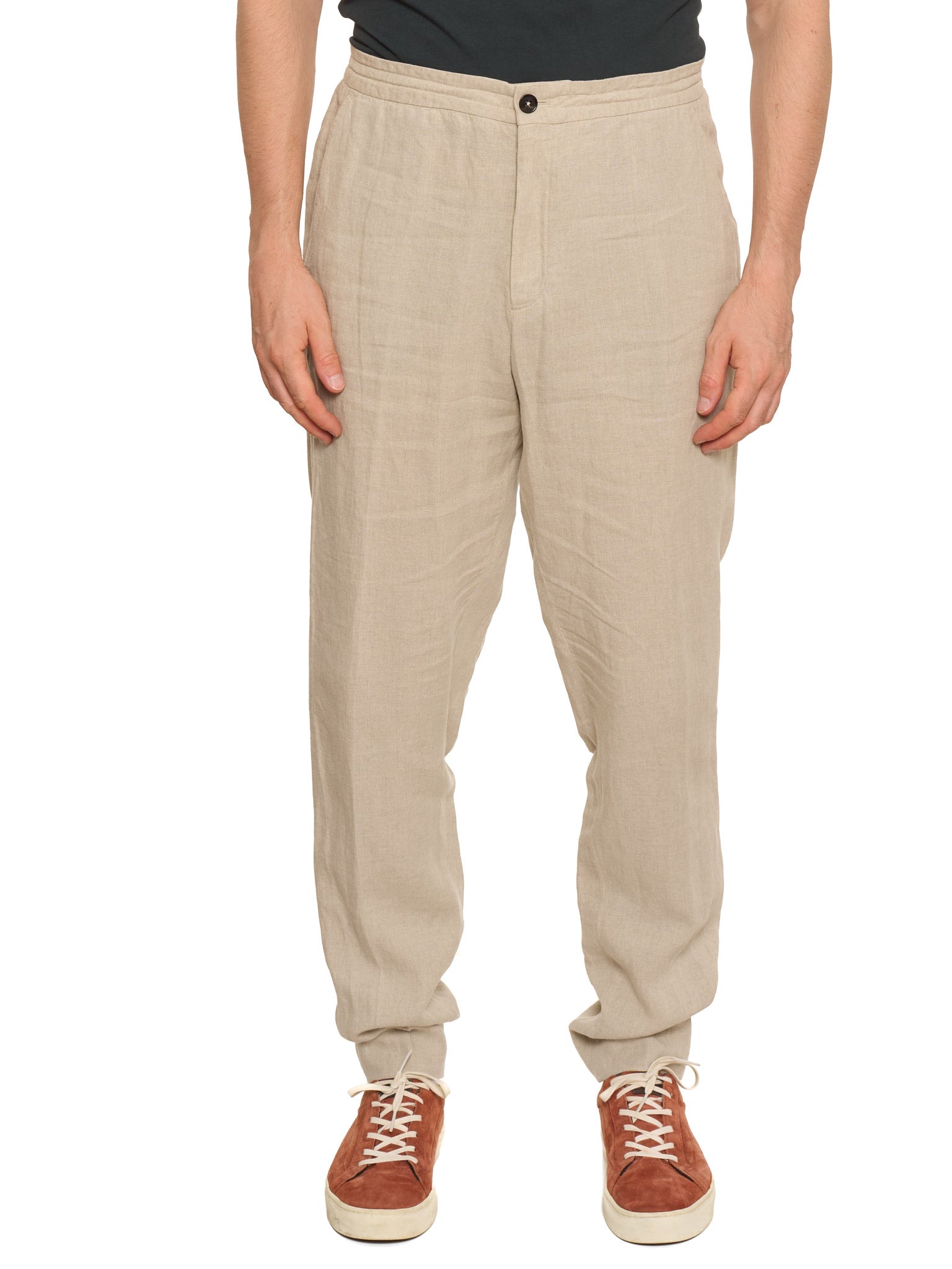 ERMENEGILDO ZEGNA Beige Linen Drawstring Pants NEW