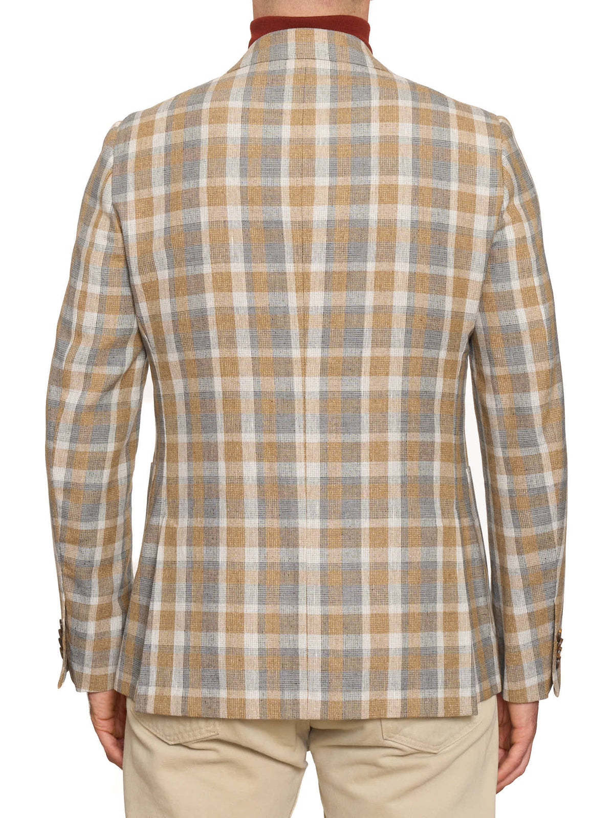 ERMENEGILDO ZEGNA Beige Plaid Wool-Silk-Linen Sport Jacket NEW