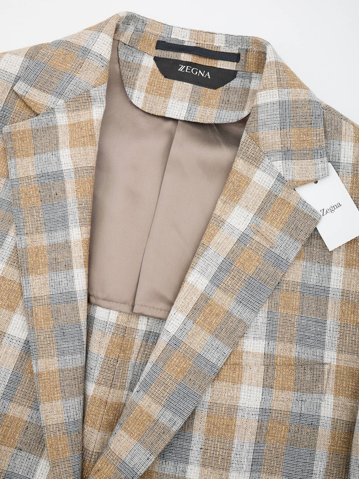 ERMENEGILDO ZEGNA Beige Plaid Wool-Silk-Linen Sport Jacket NEW