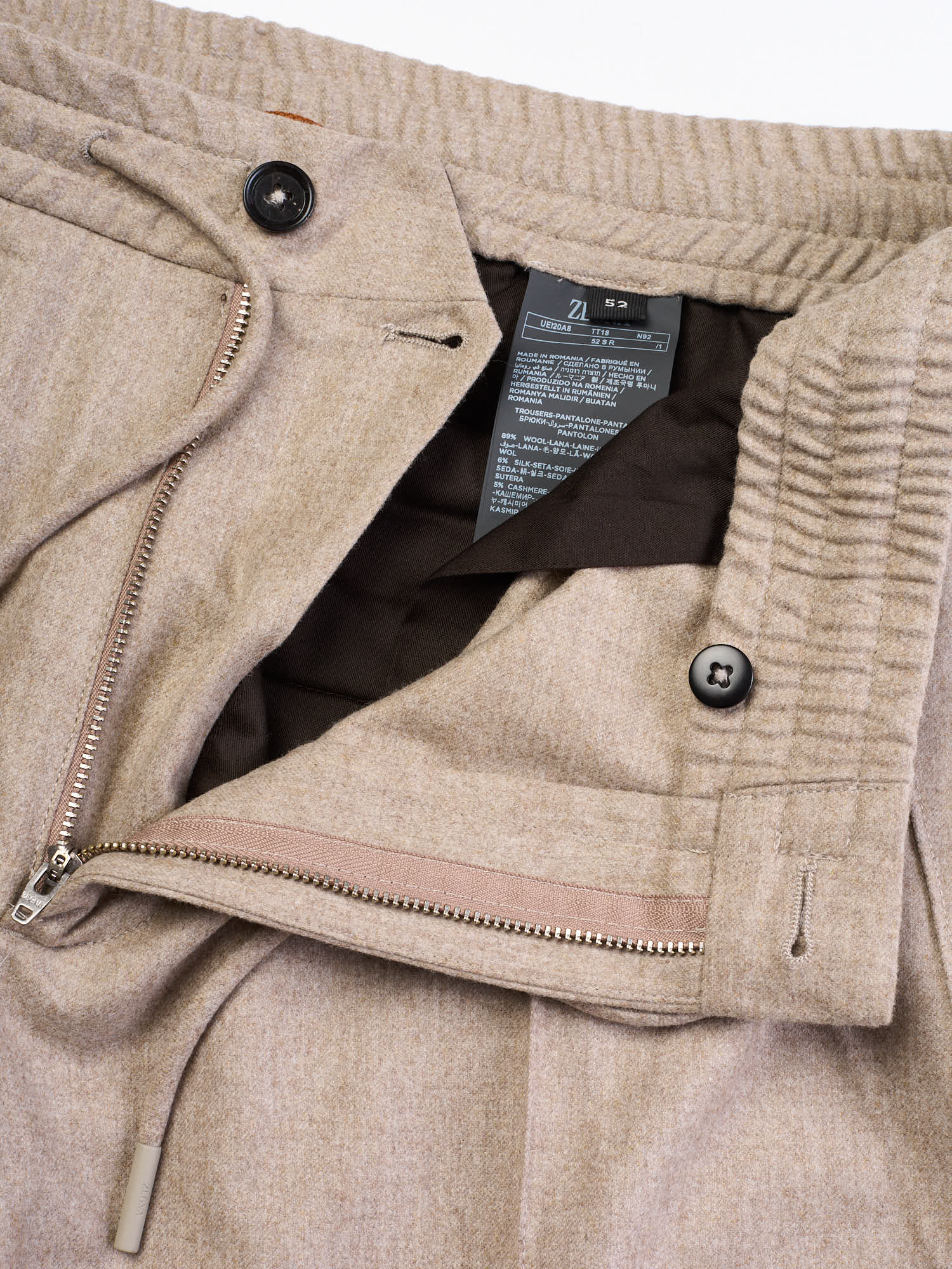 ERMENEGILDO ZEGNA 15milmil15 Light Taupe Wool-Silk-Cashmere Drawstring Pants