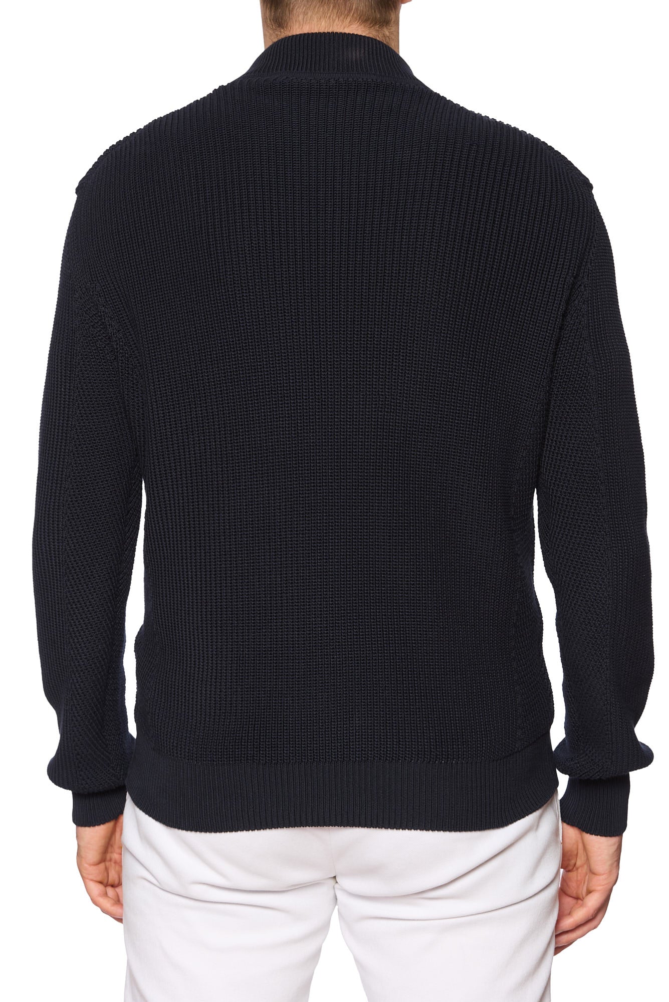 ERMENEGILDO ZEGNA Blue Wool Leather Knit Zip Sweater EU 50 US M