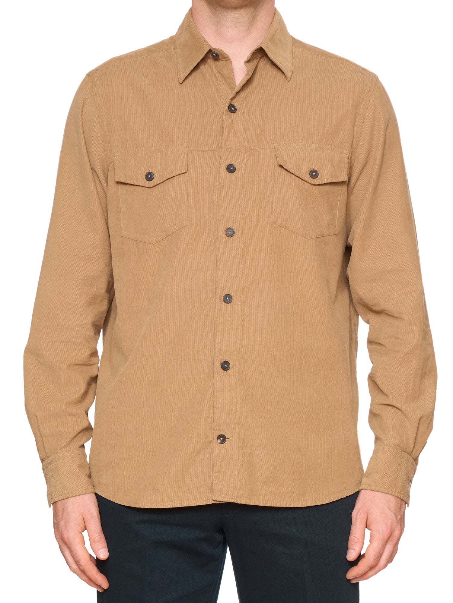 ERMENEGILDO ZEGNA Brown Cotton Corduroy Western Shirt L NEW