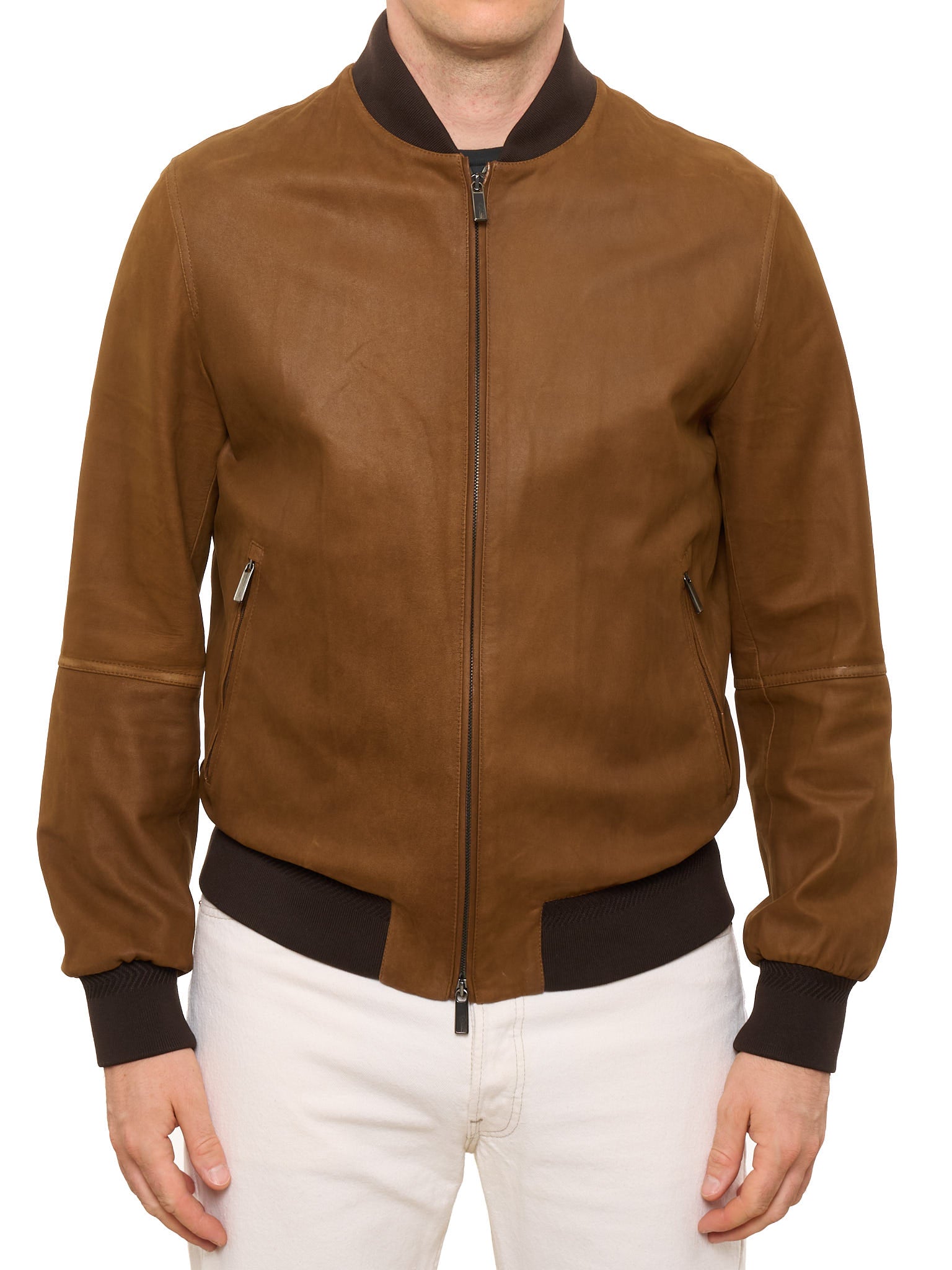 ERMENEGILDO ZEGNA Brown Lambskin Leather Jacket Mint