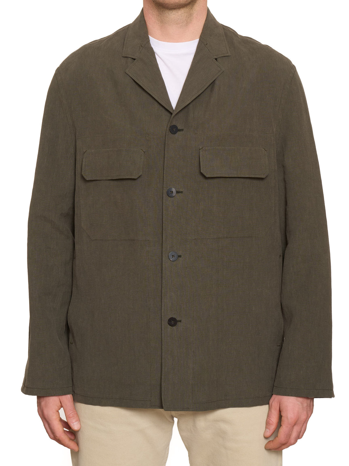 ERMENEGILDO ZEGNA Couture Khaki Linen Overshirt Work Shirt Jacket