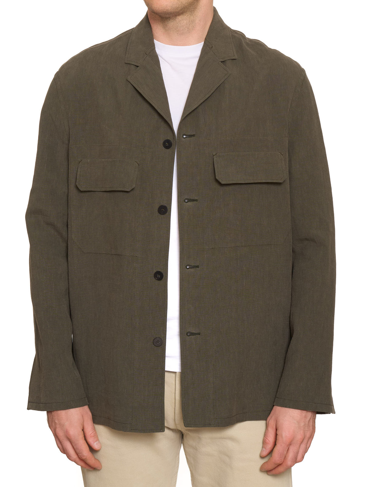 ERMENEGILDO ZEGNA Couture Khaki Linen Overshirt Work Shirt Jacket