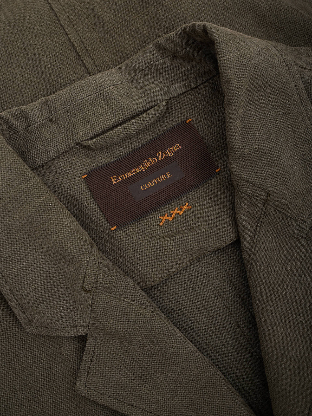 ERMENEGILDO ZEGNA Couture Khaki Linen Overshirt Work Shirt Jacket