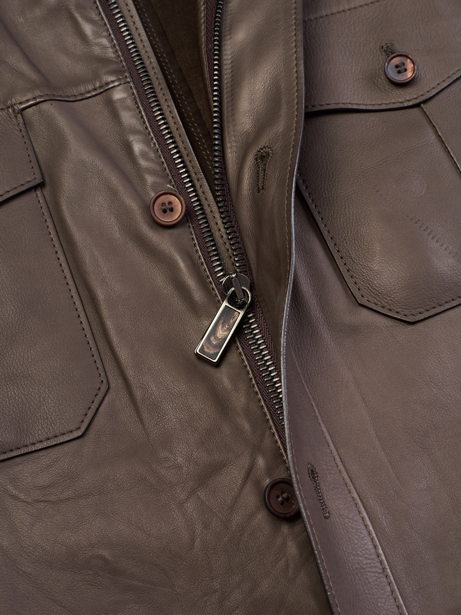 ERMENEGILDO ZEGNA Taupe Calfskin Leather Jacket