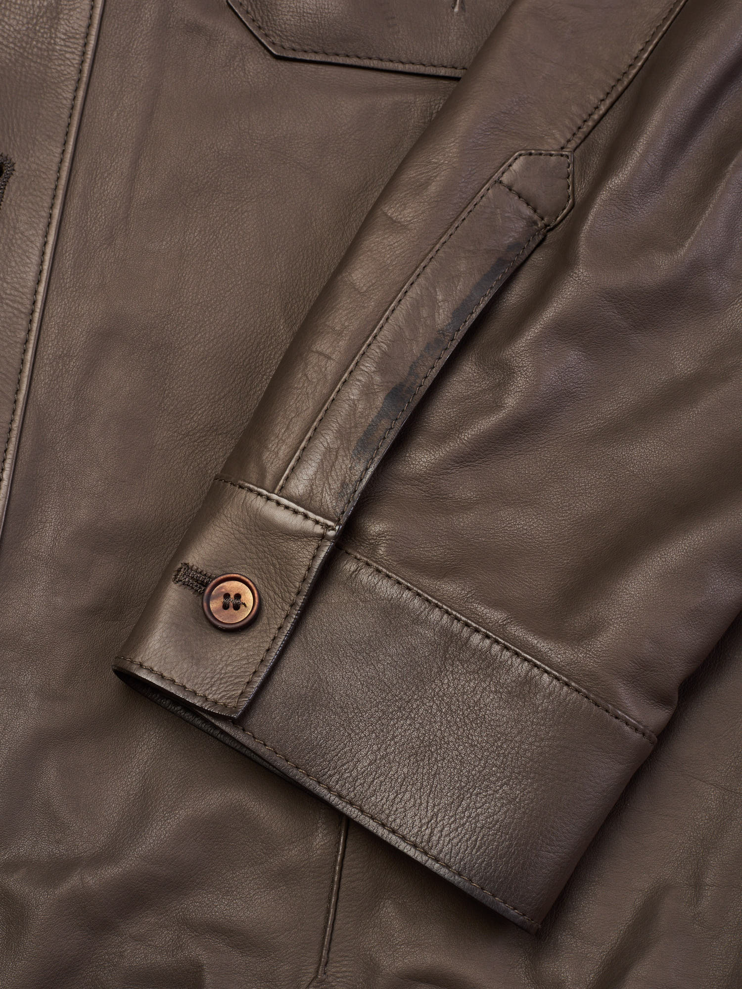 ERMENEGILDO ZEGNA Taupe Calfskin Leather Jacket