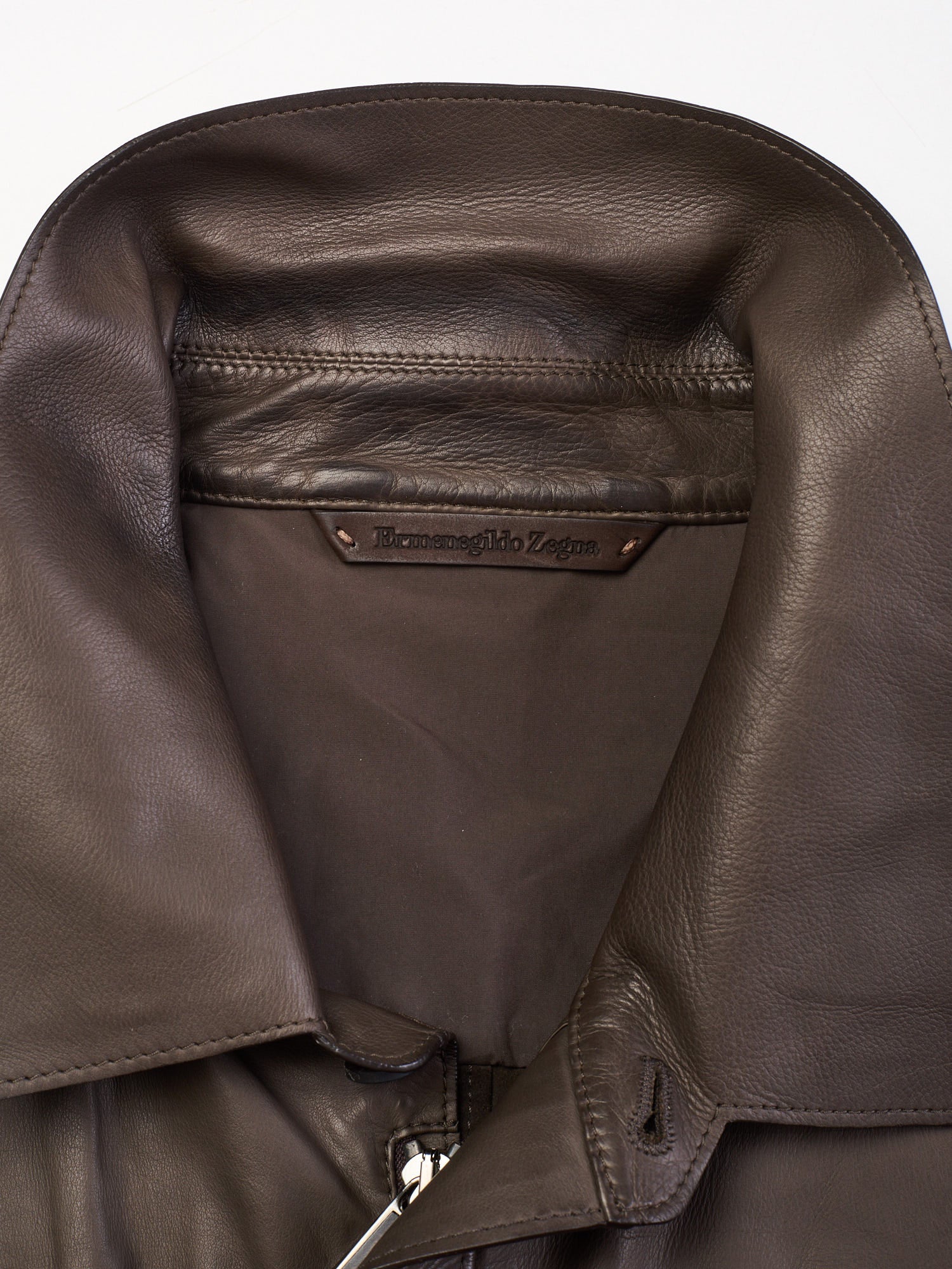 ERMENEGILDO ZEGNA Taupe Calfskin Leather Jacket