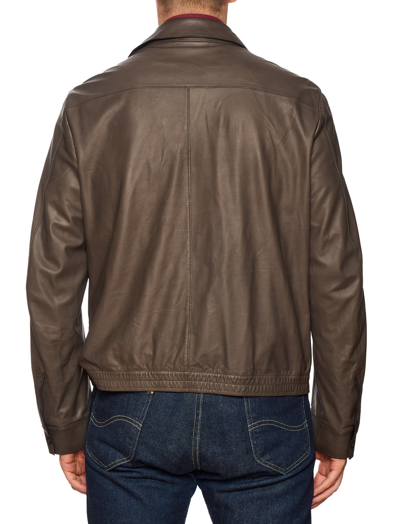 ERMENEGILDO ZEGNA Taupe Calfskin Leather Jacket