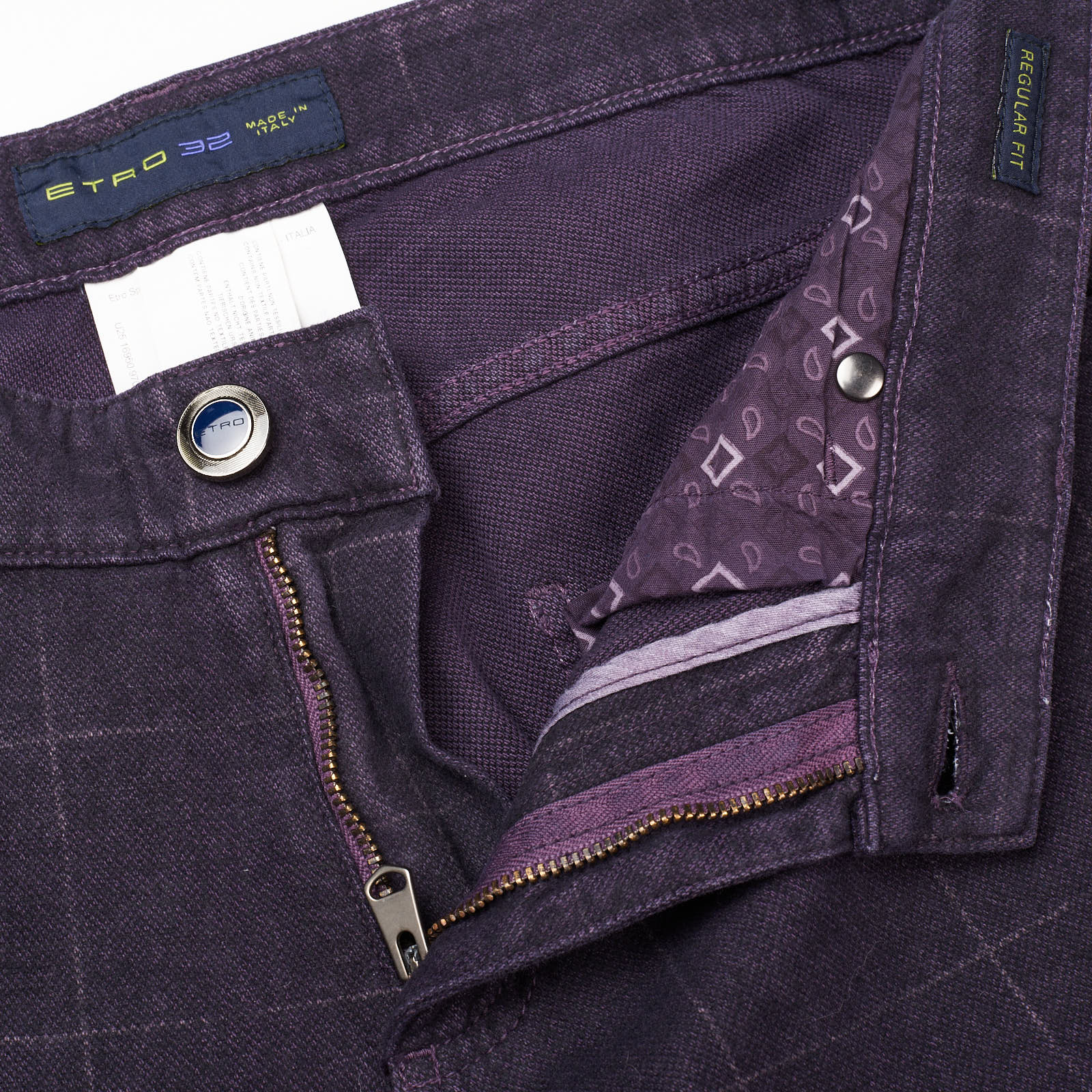 ETRO Purple Windowpane Cotton Slim Fit Denim Jeans NEW US 32