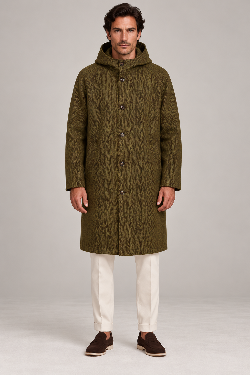 KITON KIRED Herringbone Donegal Wool-Rain Proof Double Face Balmacaan Coat