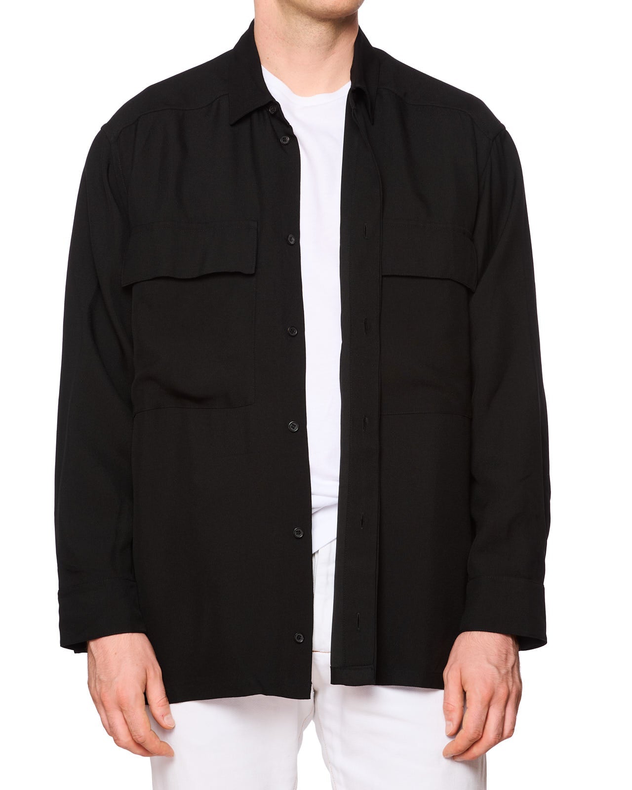 FEAR OF GOD Black Long Sleeve Oversized Crepe Shirt NEW XL Seventh Collection