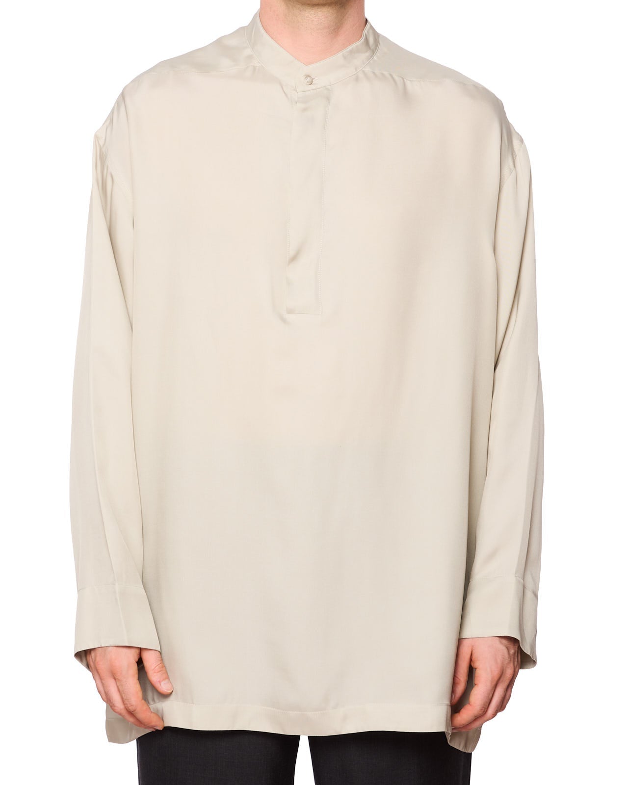 FEAR OF GOD Cement Long Sleeve Silk Henley Concealed Placket Shirt NEW L