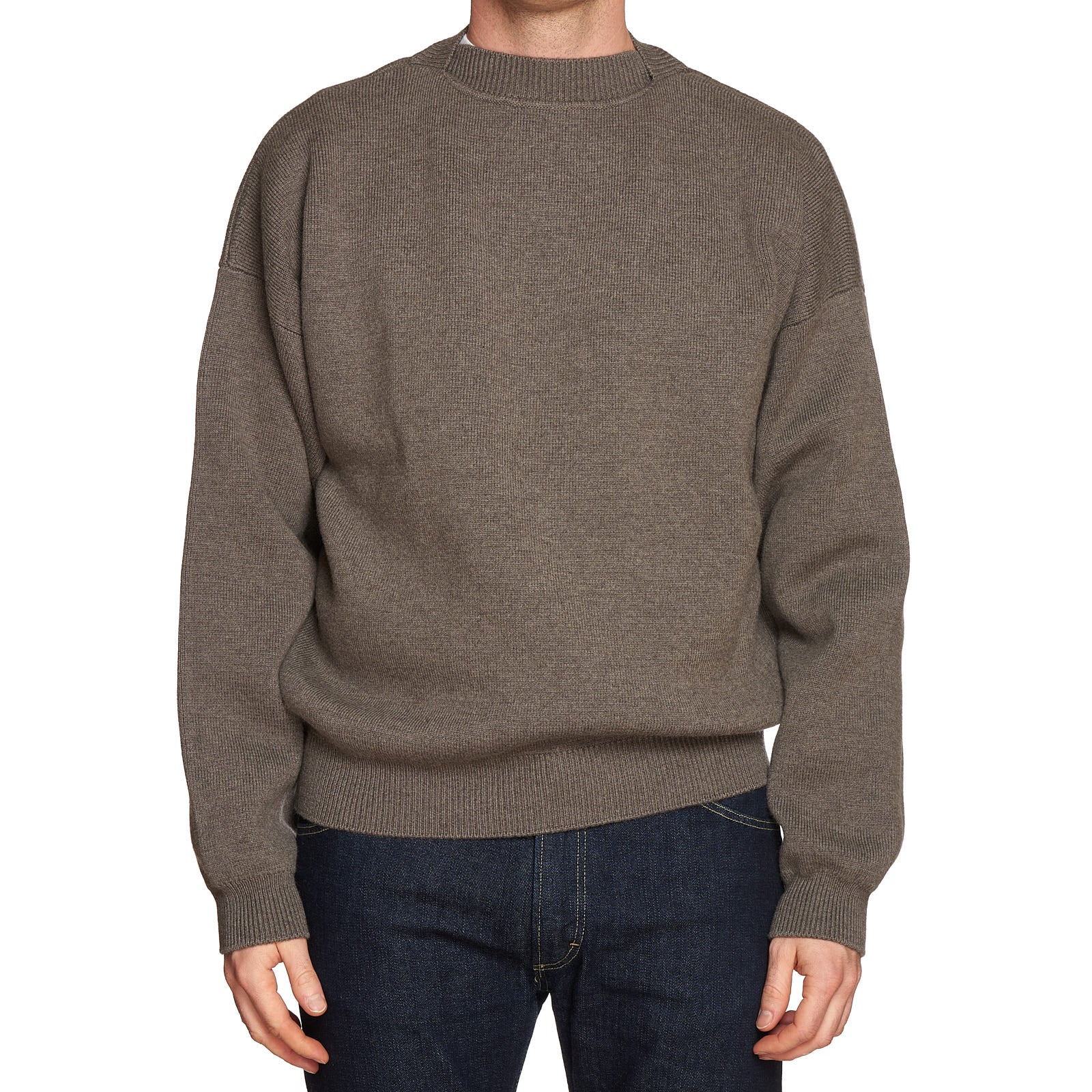 FEAR OF GOD Dusty Concrete Heather Virgin Wool Knit Crewneck Sweater NEW Size L FEAR OF GOD