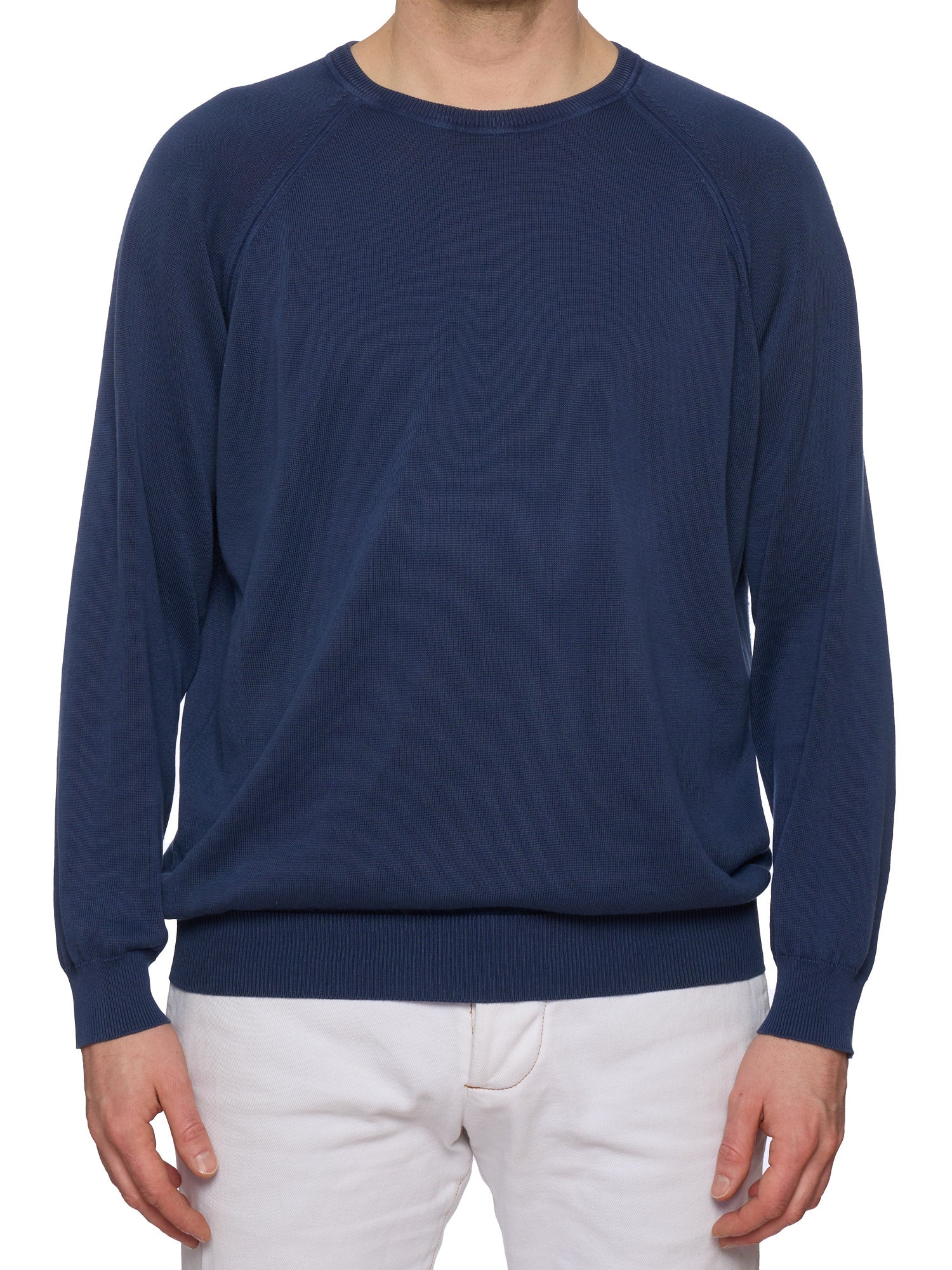FEDELI Navy Blue Cotton Crewneck Sweater EU 56 US XXL