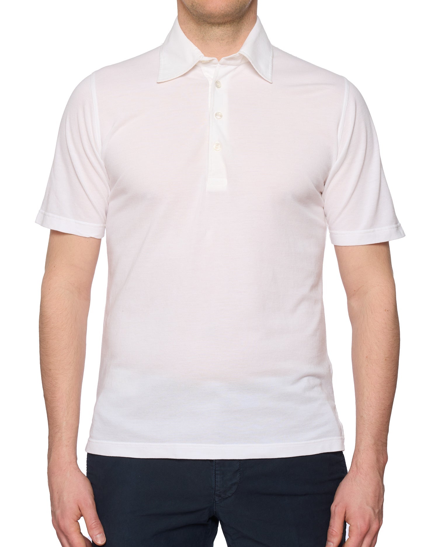 FEDELI TIE YOUR TIE White Jersey Cotton Short Sleeve Polo Shirt EU 48 US S