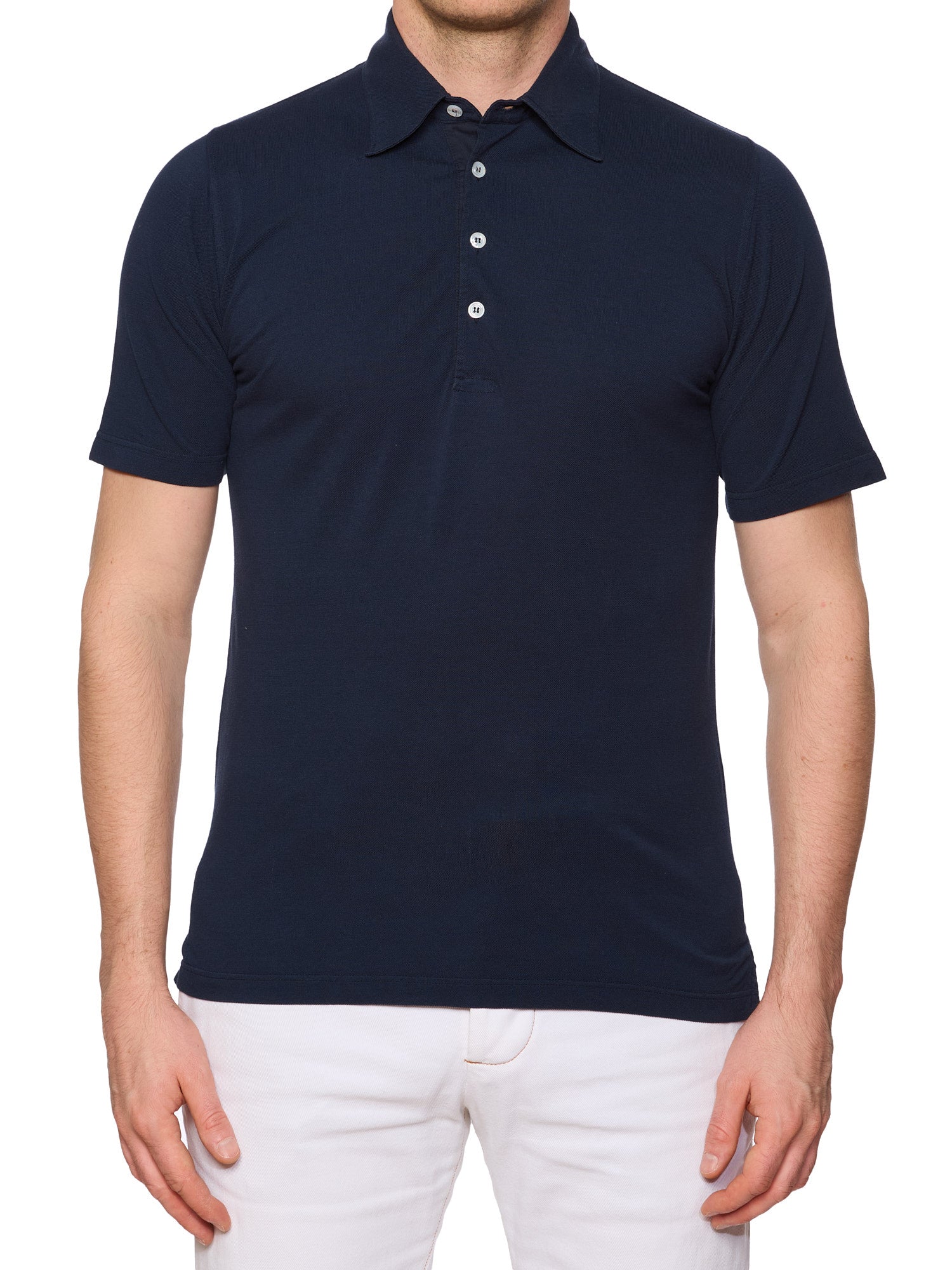 FEDELI "Tie Your Tie" Navy Blue Jersey Cotton Polo Shirt EU 48 US S