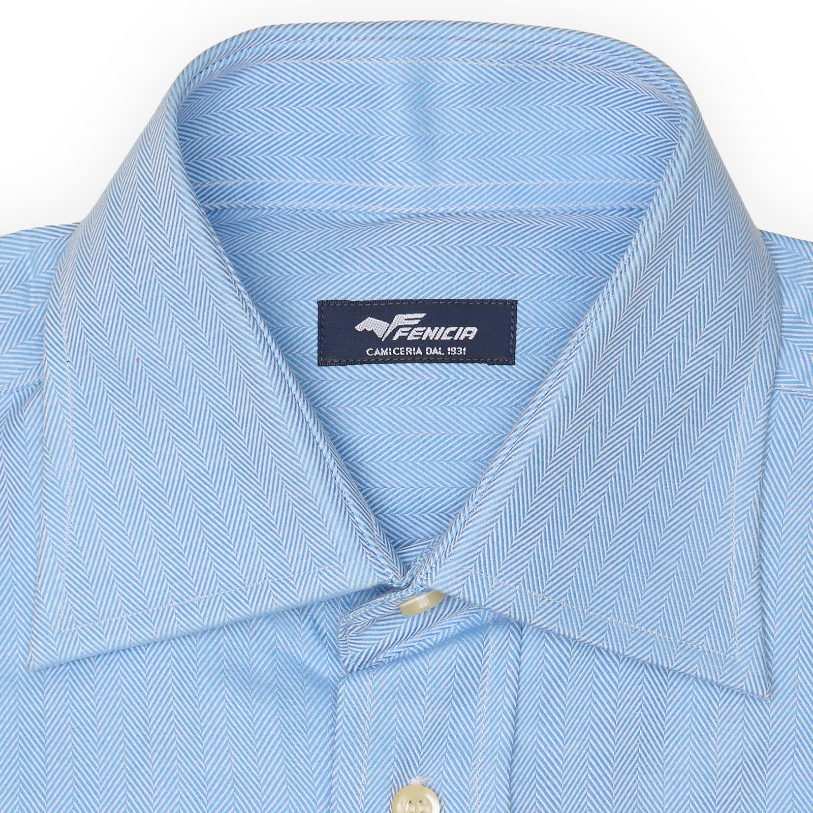 FENICIA Blue Herringbone Cotton French Cuff Dress Shirt EU 38 NEW US 15