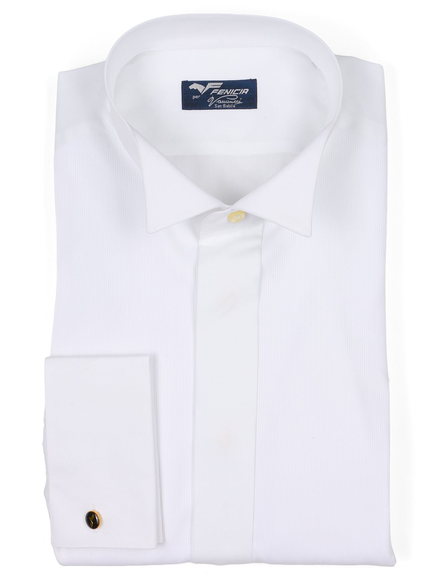 FENICIA for Vannucci White Formal French Cuff Tuxedo Dress Shirt NEW