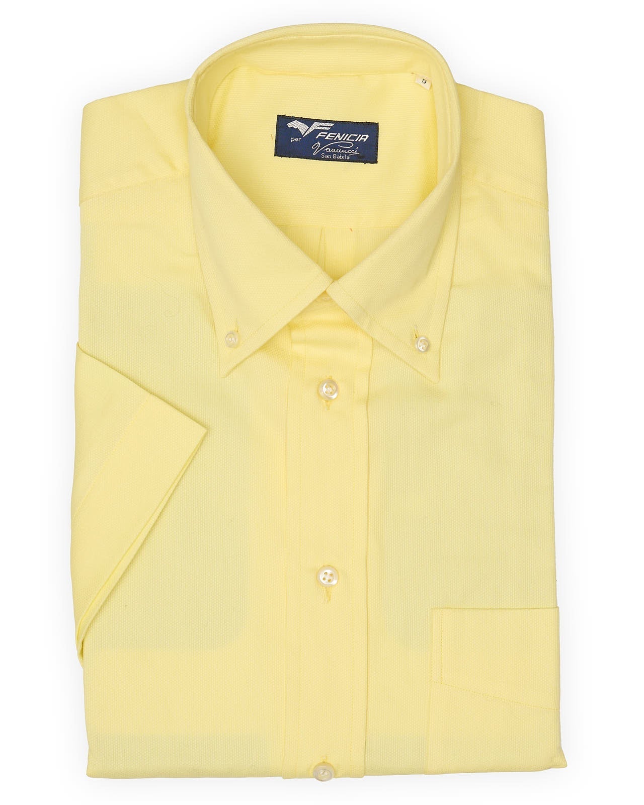 FENICIA for Vannucci Yellow Cotton Short Sleeve Button Down Shirt EU S New US 15 FENICIA for Vannucci Yellow Cotton Short Sleeve Button Down Shirt EU S New US 15