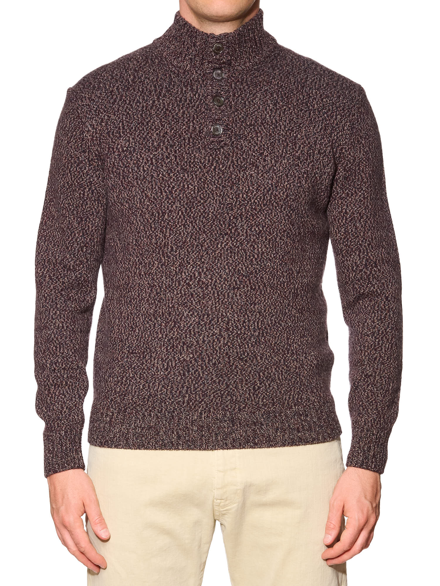 FERRANTE Royal Red Multicolor Merino s'120 Wool - Cashmere Sweater EU 50 US M