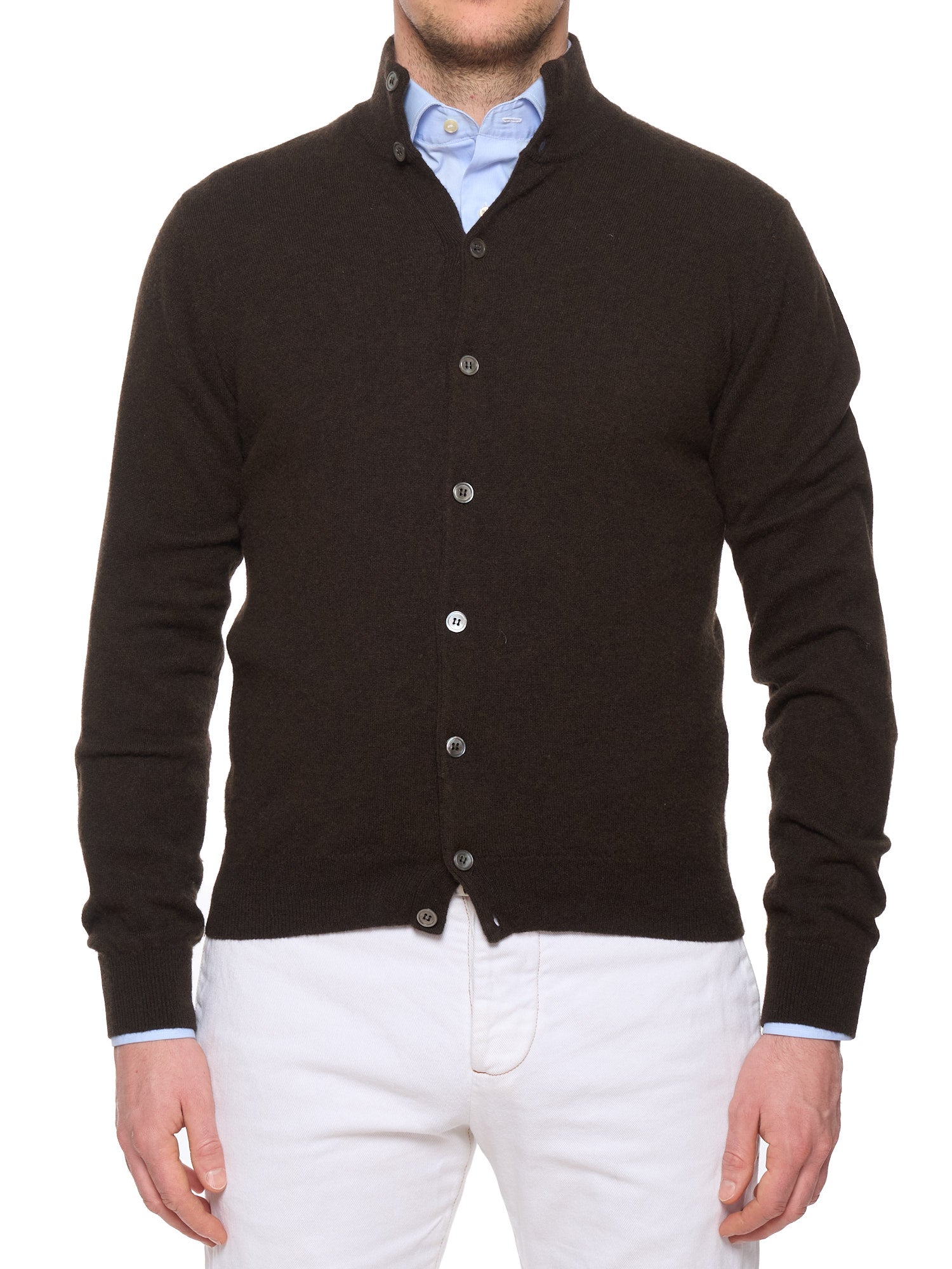 FILIPPO DE LAURENTIIS Brown 120's Merino Wool-Cashmere Cardigan EU 50 US M