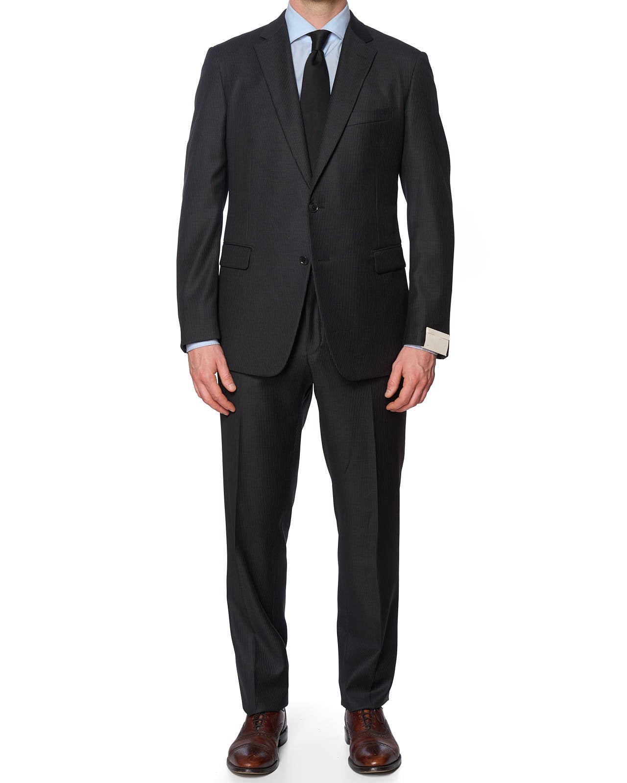 VANNUCCI Milano Handmade Charcoal Gray Striped Virgin Wool Super 150's Suit NEW