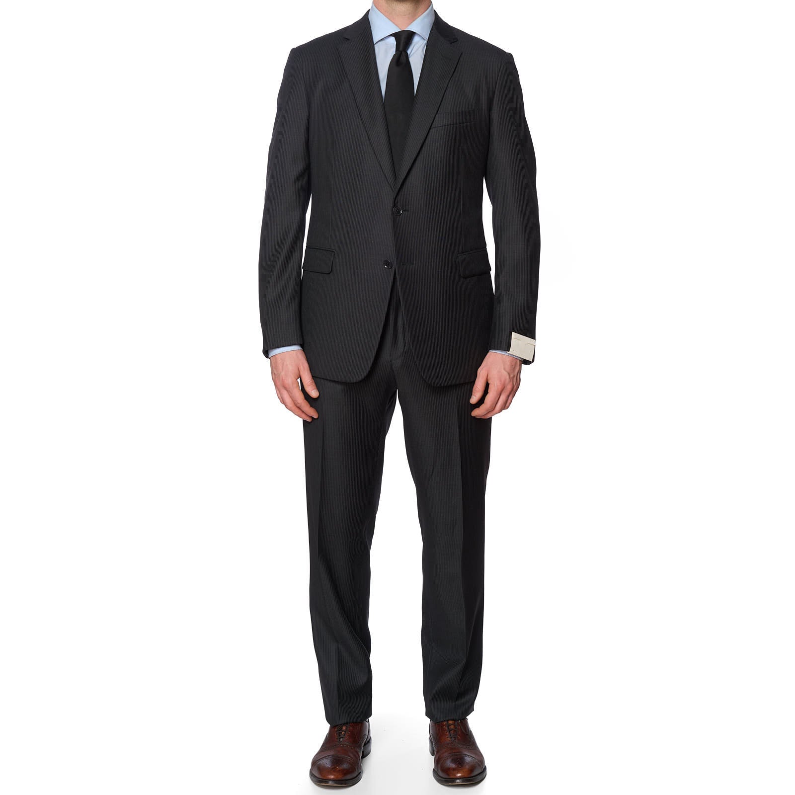 VANNUCCI Milano Handmade Charcoal Gray Striped Virgin Wool Super 150's Suit NEW