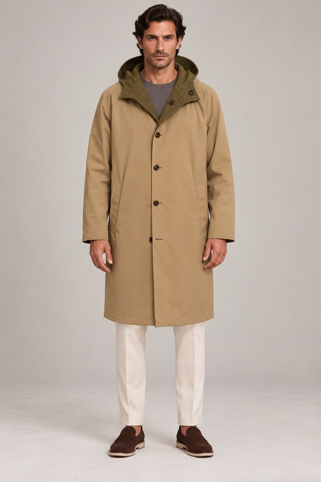 KITON KIRED Herringbone Donegal Wool-Rain Proof Double Face Balmacaan Coat