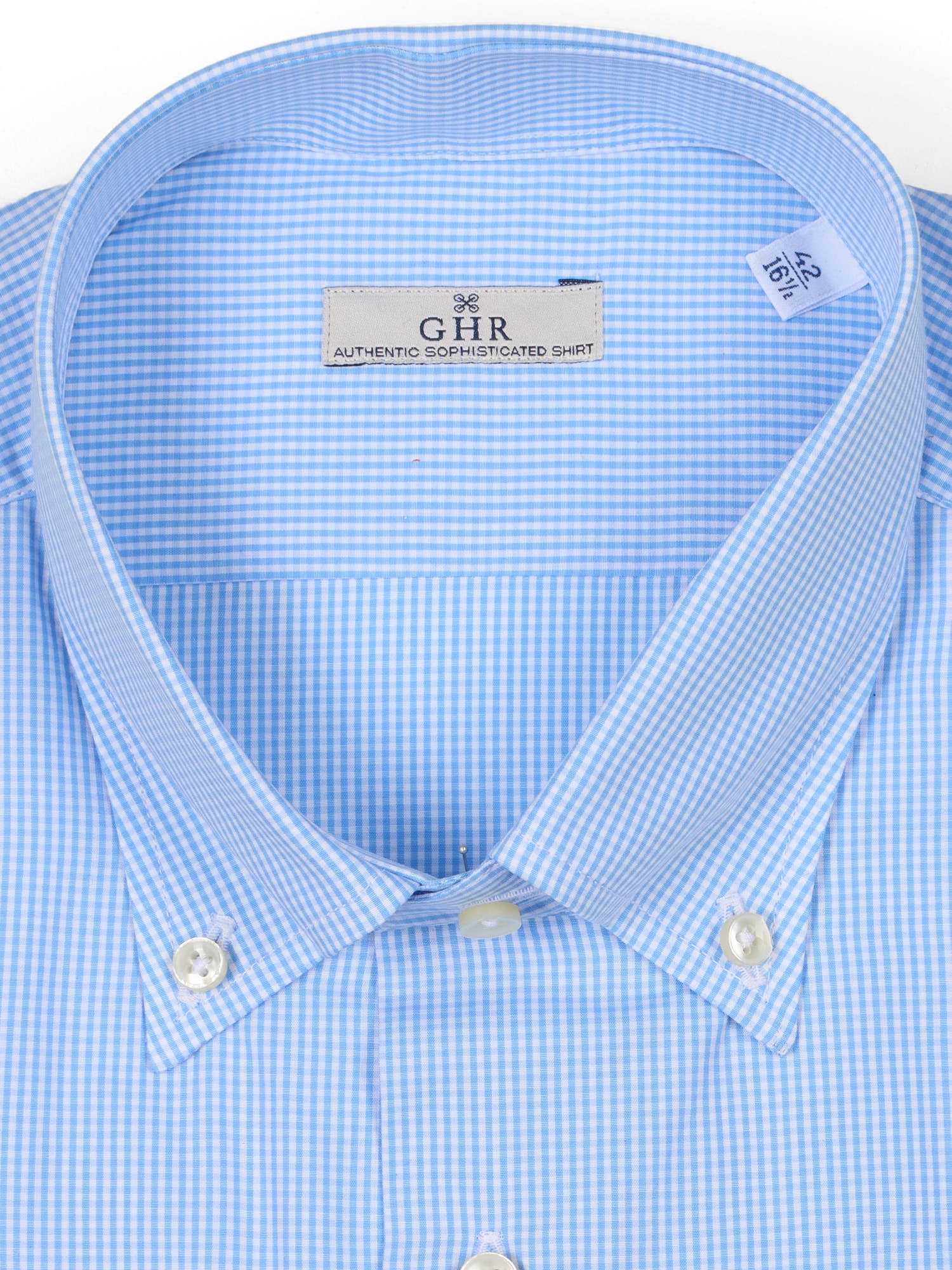 G.H.R. Blue Gingham Cotton Button-Down Dress Shirt