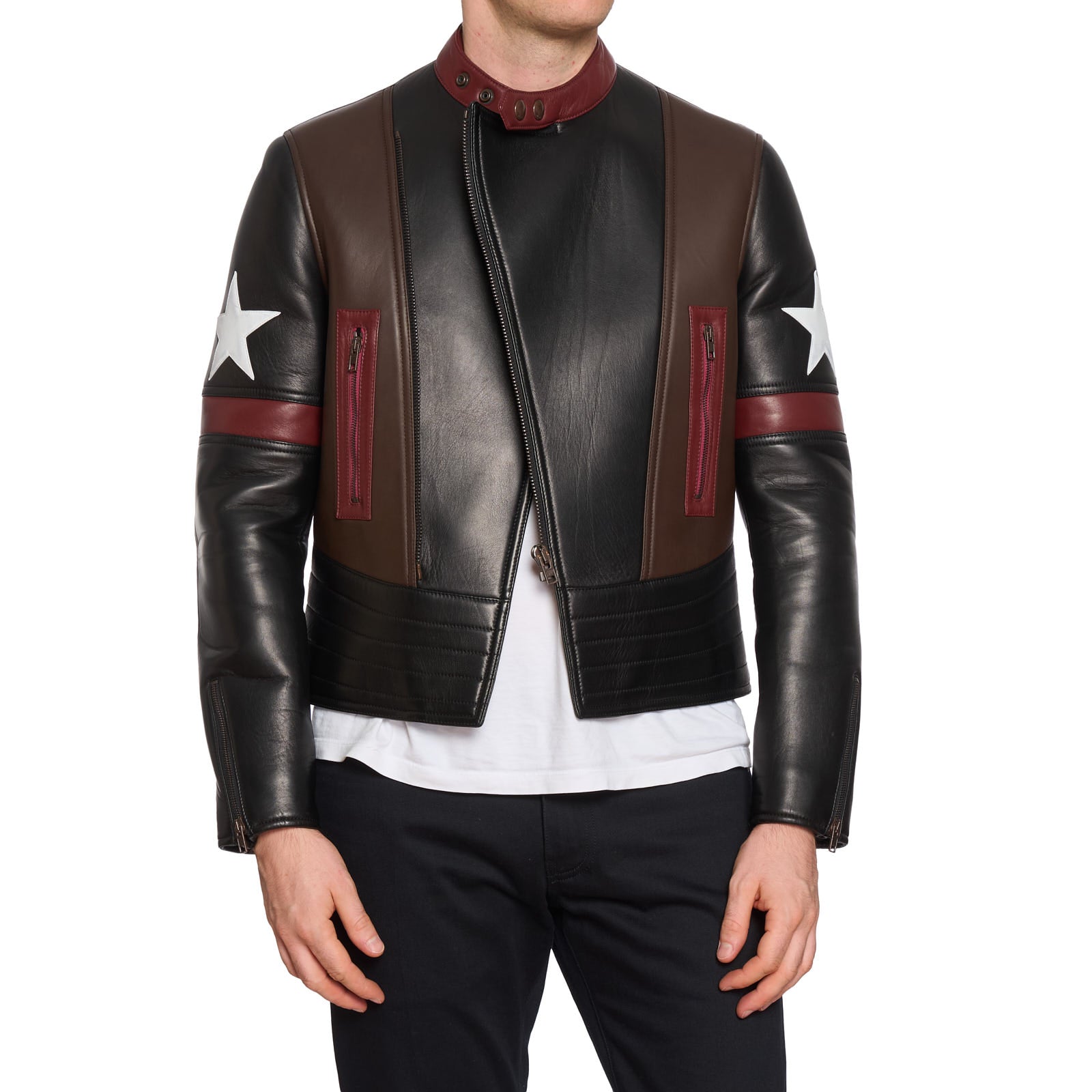 GIVENCHY Star Patch Leather Moto Biker Captain America Jacket NEW Size 50 M