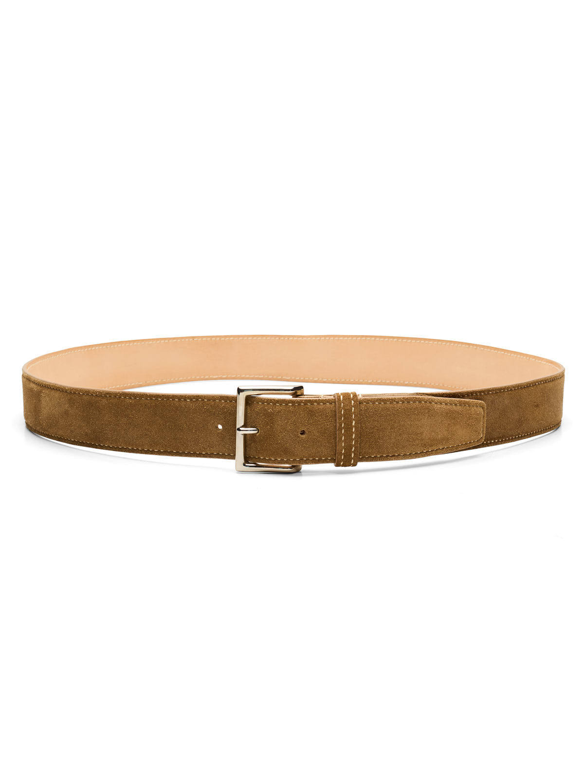 Beige Leather Belt with Silver Buckle Vintage Beige Leather Ranger Belt With Silver Buckle (36  main image 3