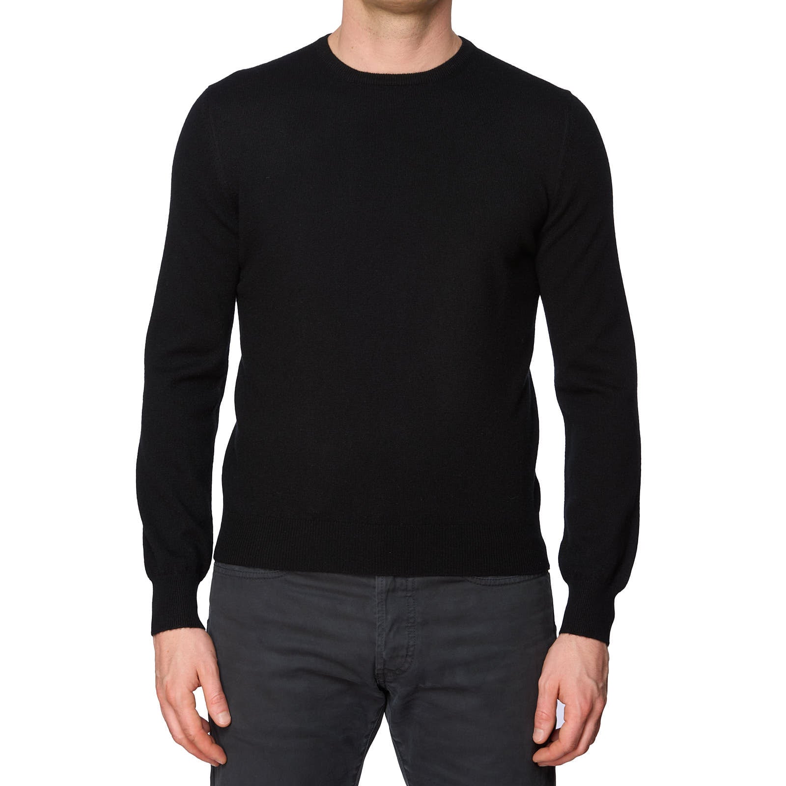 GRAN SASSO for VANNUCCI Black Cashmere Knit Crewneck Sweater EU 48 NEW US S