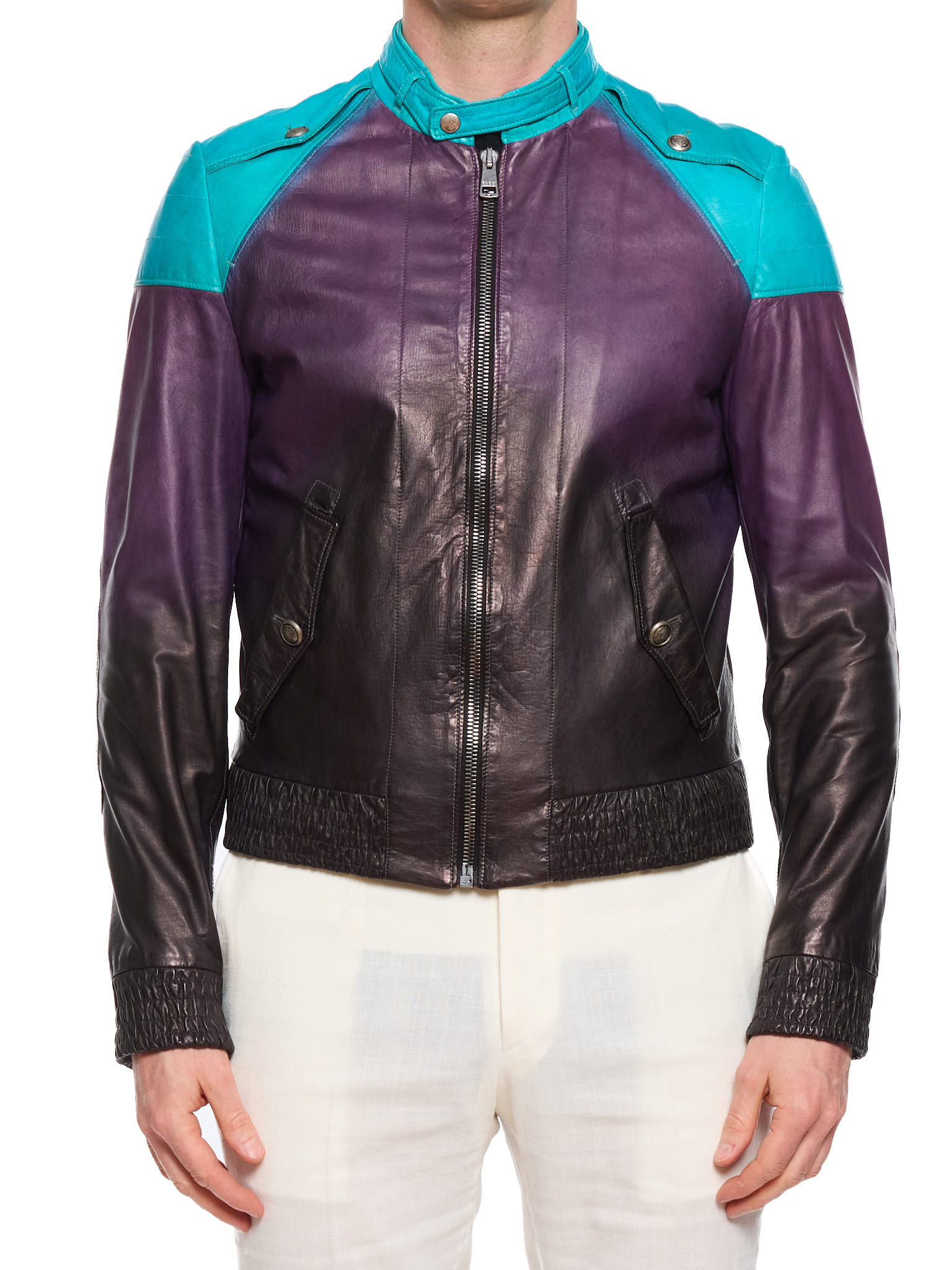 GUCCI SS09 Gradient Leather Biker Jacket By Frida Gianni Multicolor