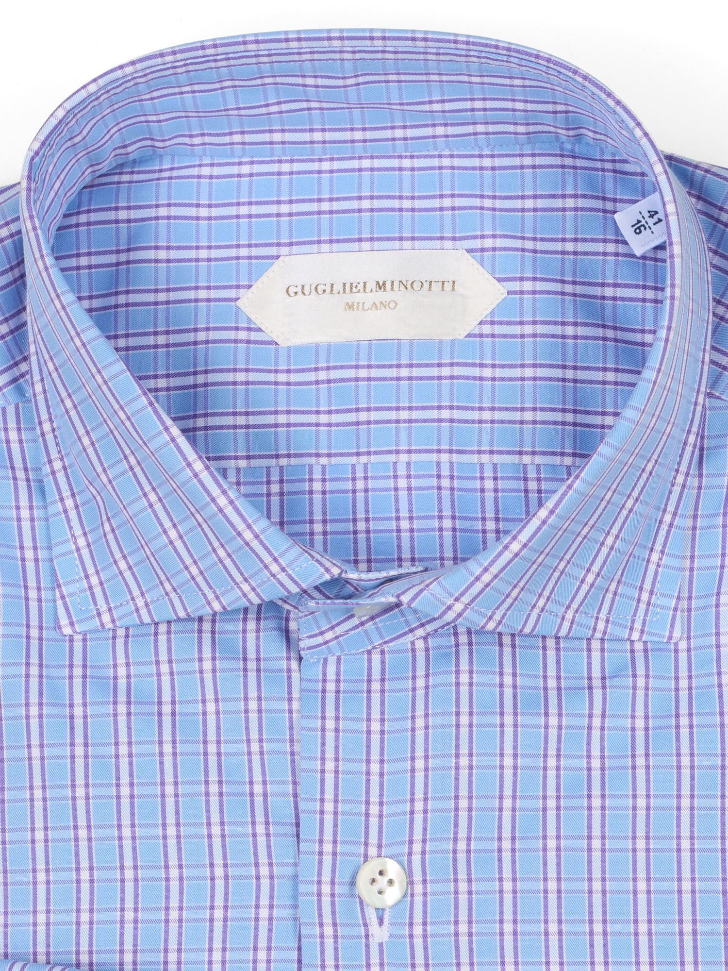GUGLIELMINOTTI Milano Blue Multicolor Plaid Cotton Dress Shirt