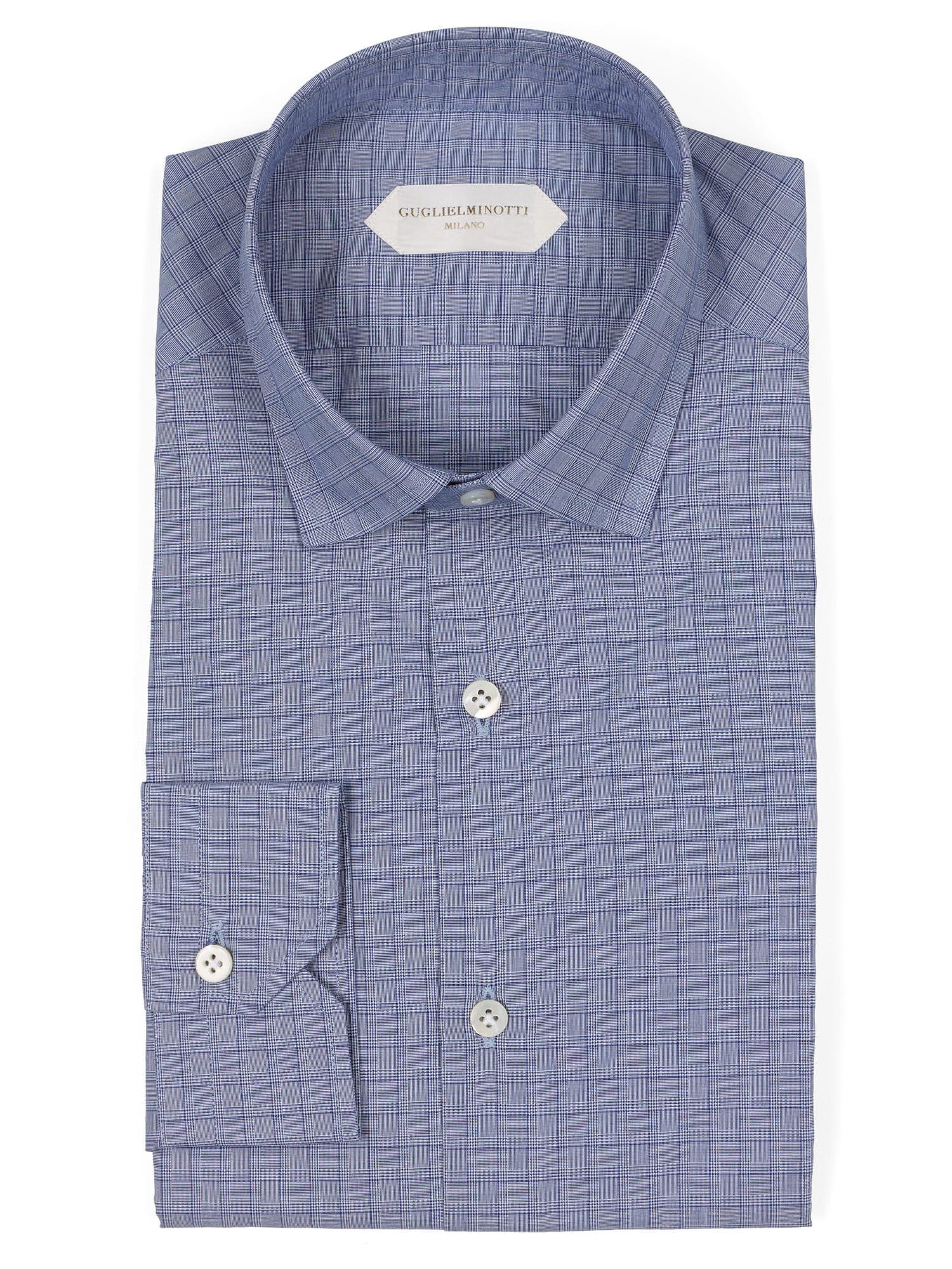 GUGLIELMINOTTI Milano Blue Plaid Cotton Dress Shirt NEW Slim Fit