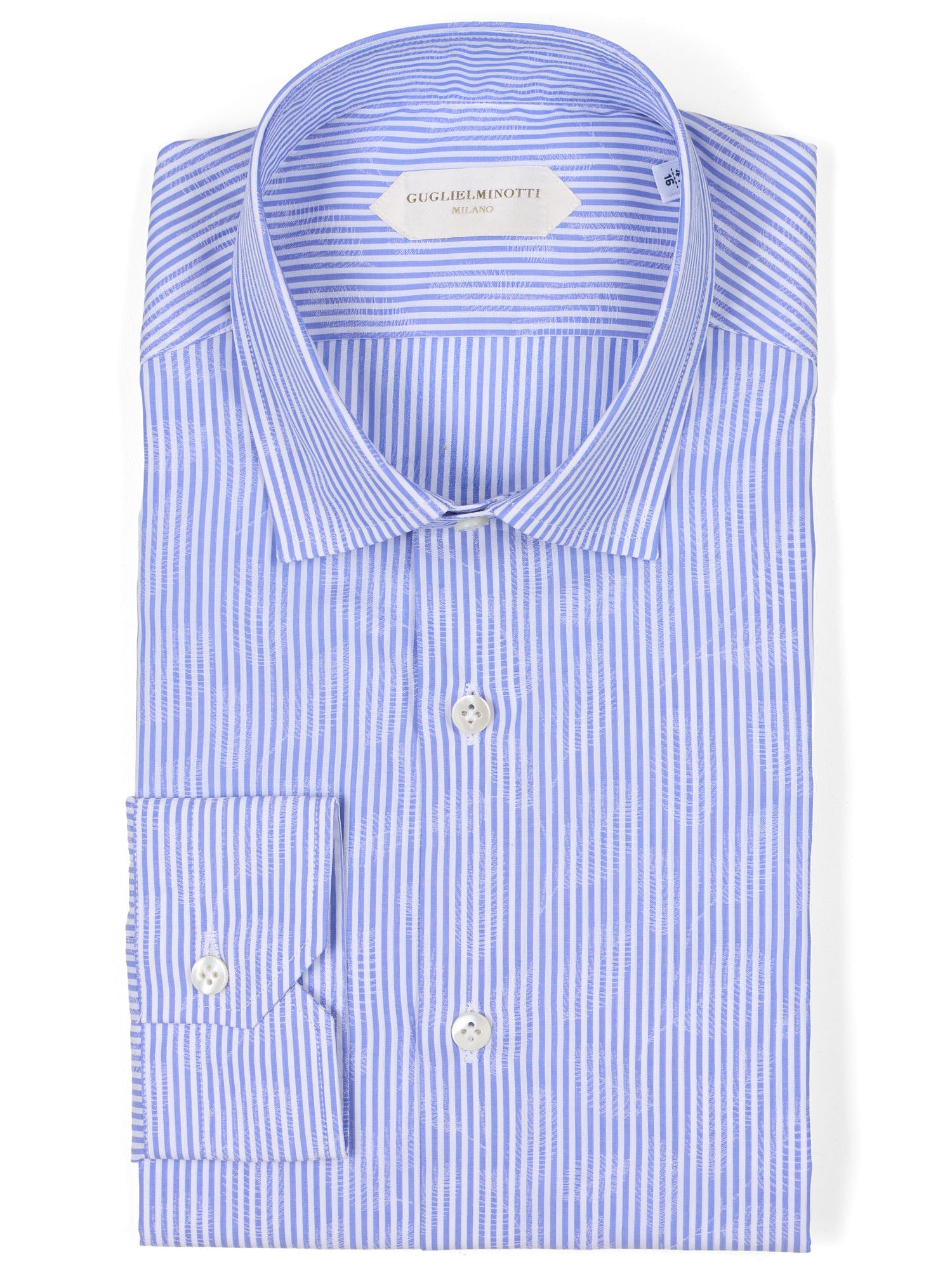 GUGLIELMINOTTI Milano Blue Striped Leaf Pattern Cotton Dress Shirt