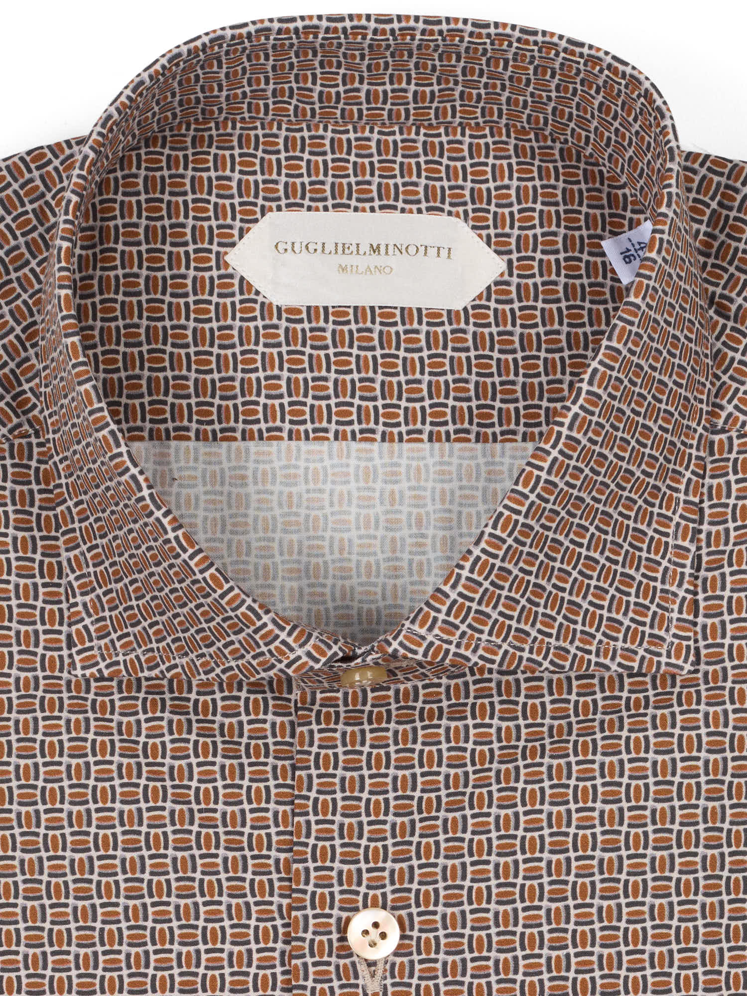 GUGLIELMINOTTI Milano Brown Geometric Cotton Dress Shirt NEW Slim Fit