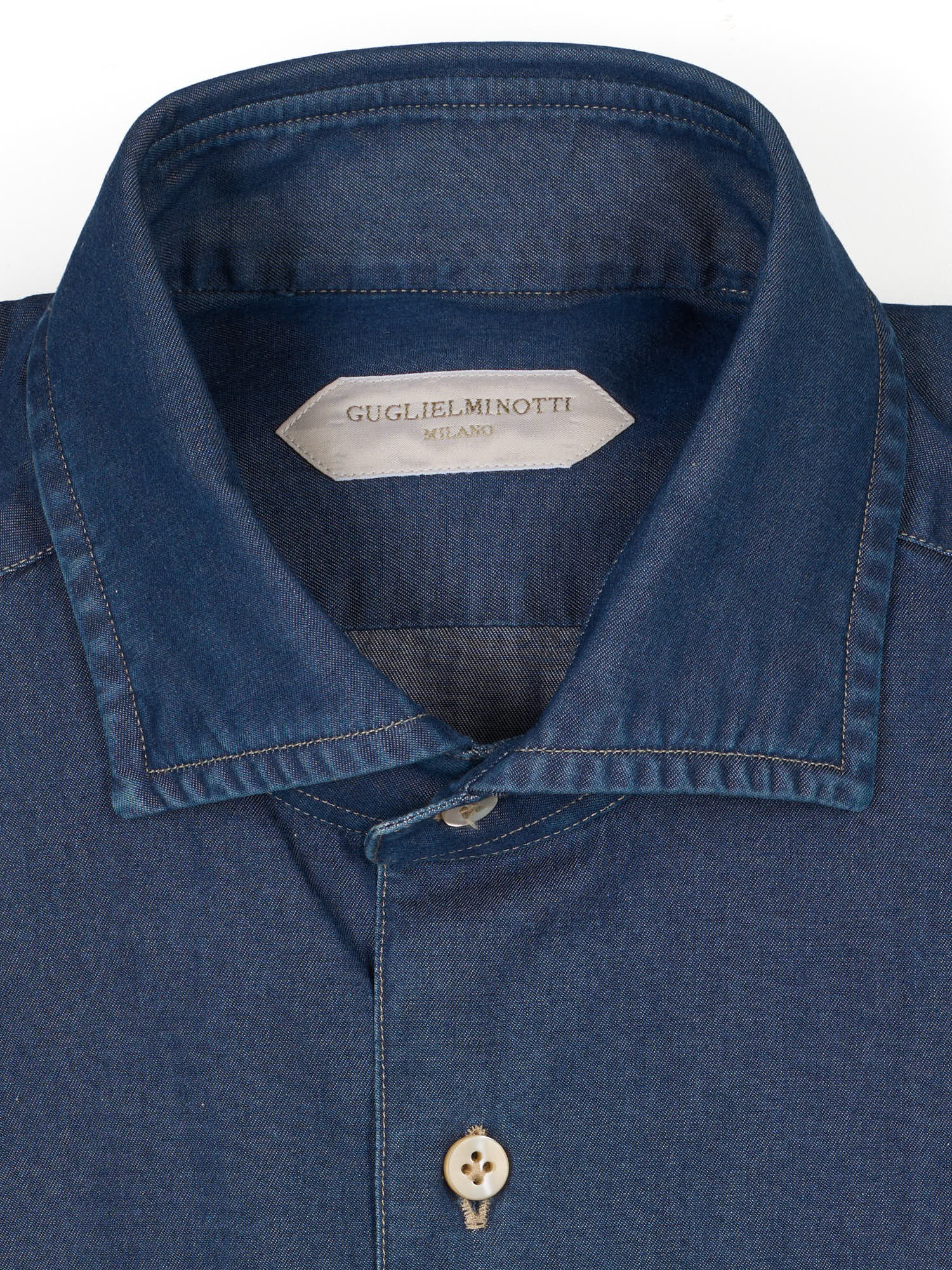 GUGLIELMINOTTI Milano Navy Cotton Casual Denim Shirt EU 39 NEW US 15.5