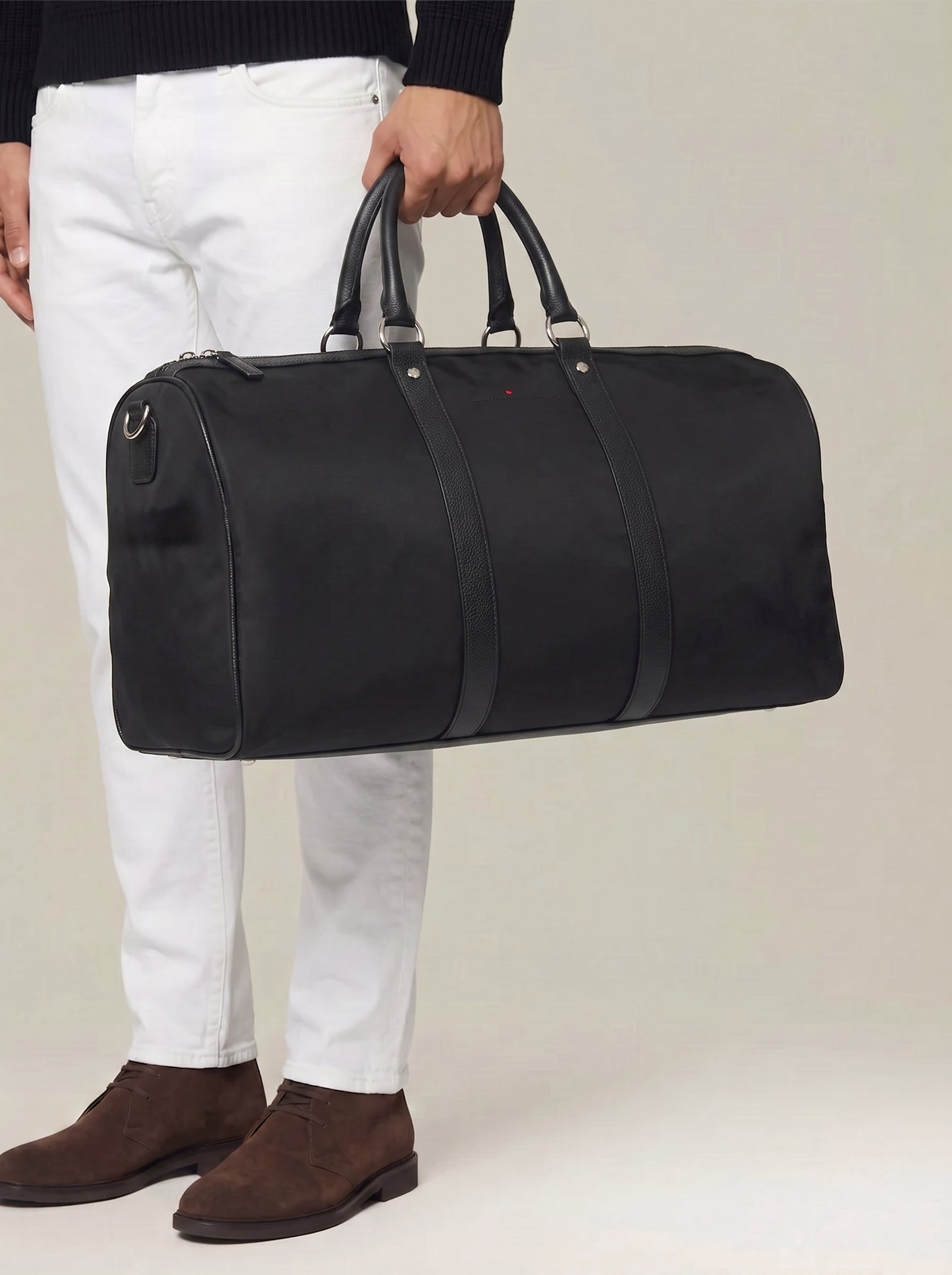 KITON Napoli Black Technical Textile Leather Trimmed Gym Duffle Bag
