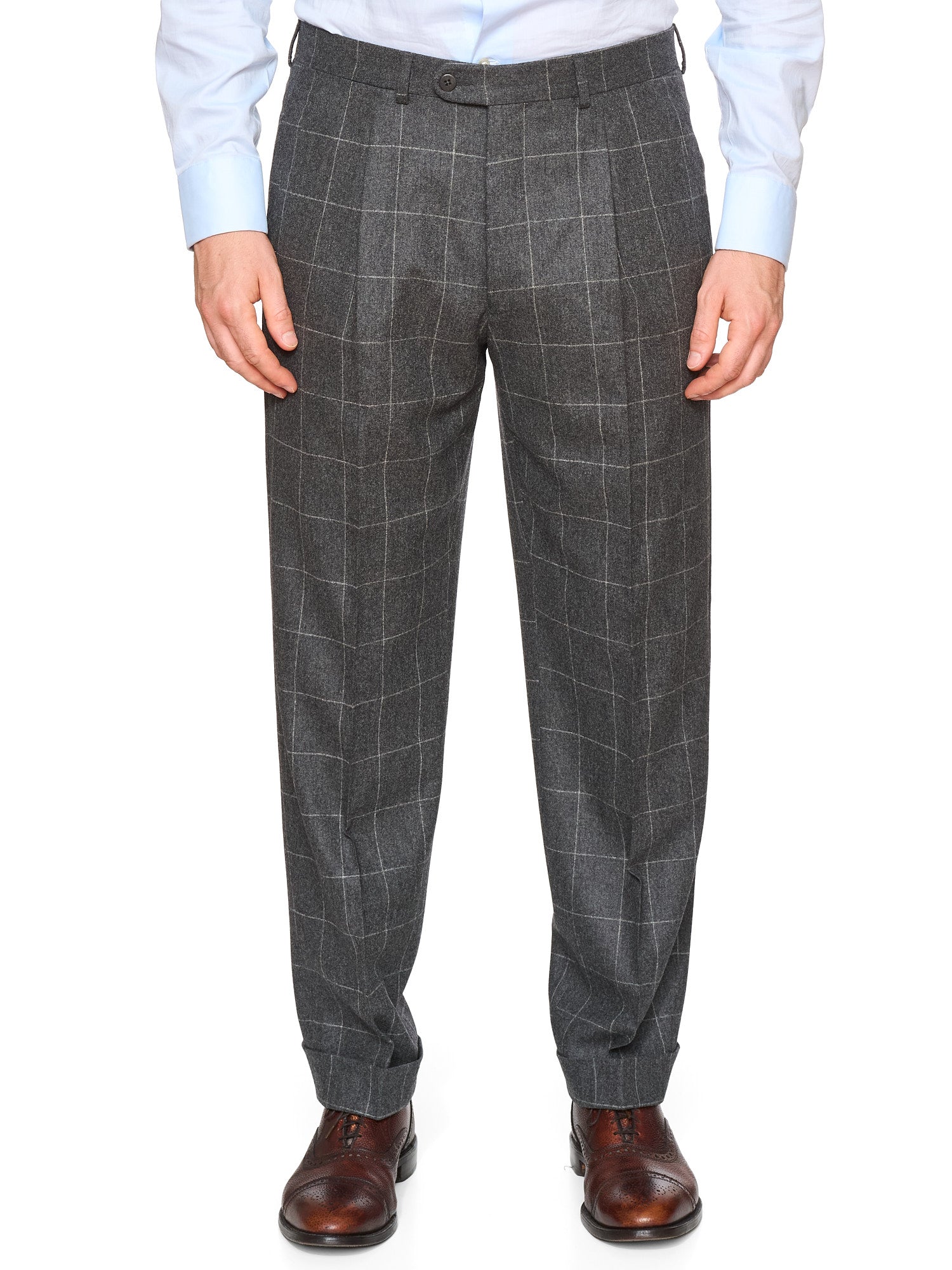 Gray Handmade Windowpane Wool Dress Pants Size EU 50 NEW US 34